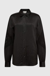 LUMI SATEEN CROCHET SHIRT - BLACK