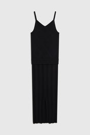 MARGOT FITTED PLEATED STRAP DRESS - BLACK