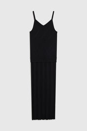 MARGOT FITTED PLEATED STRAP DRESS - BLACK