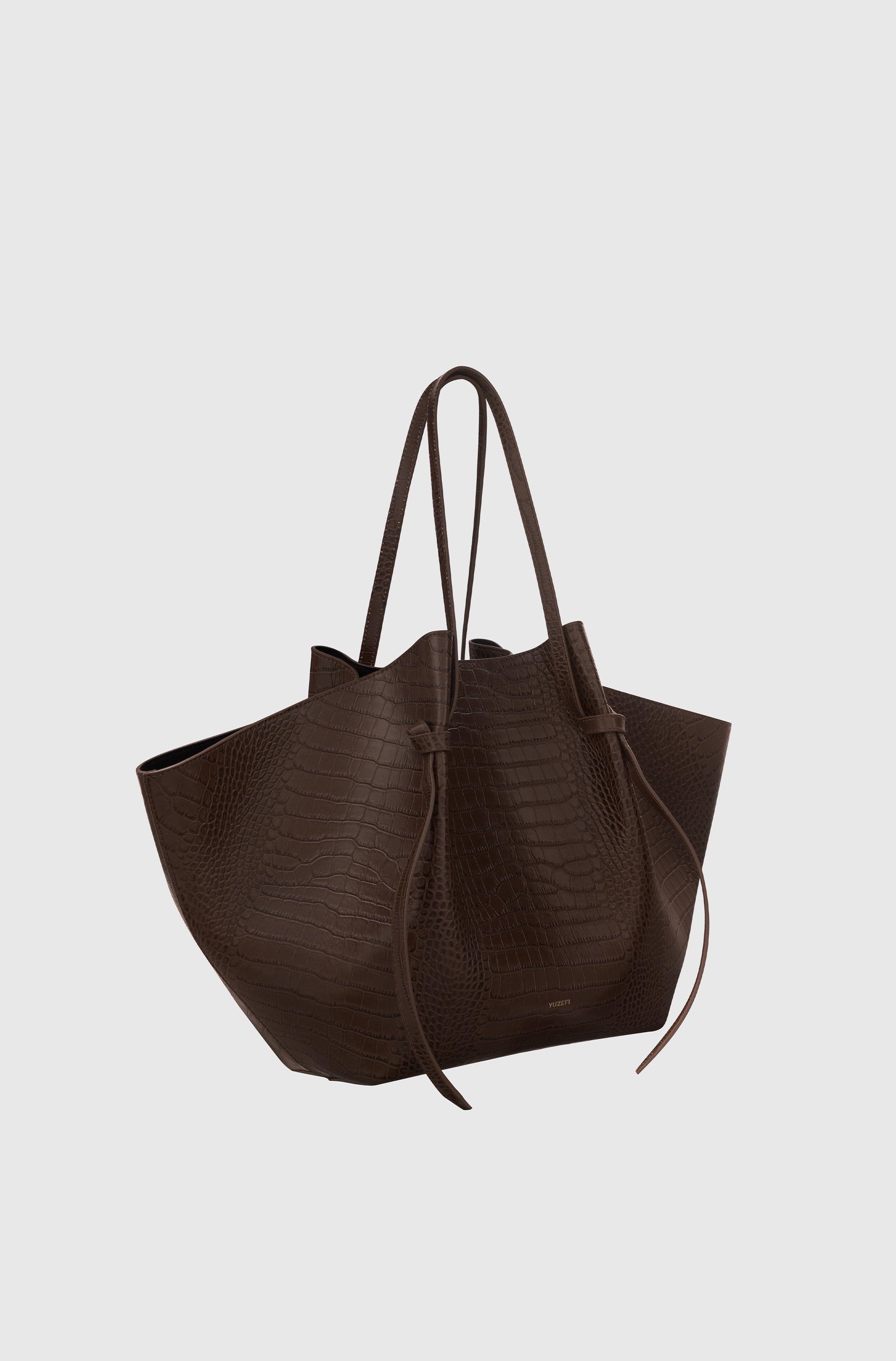 LARGE MOCHI - EMBOSSED ESPRESSO CROC LEATHER