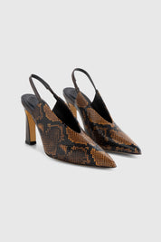 NUR SLINGBACK - EMBOSSED COGNAC SNAKE LEATHER