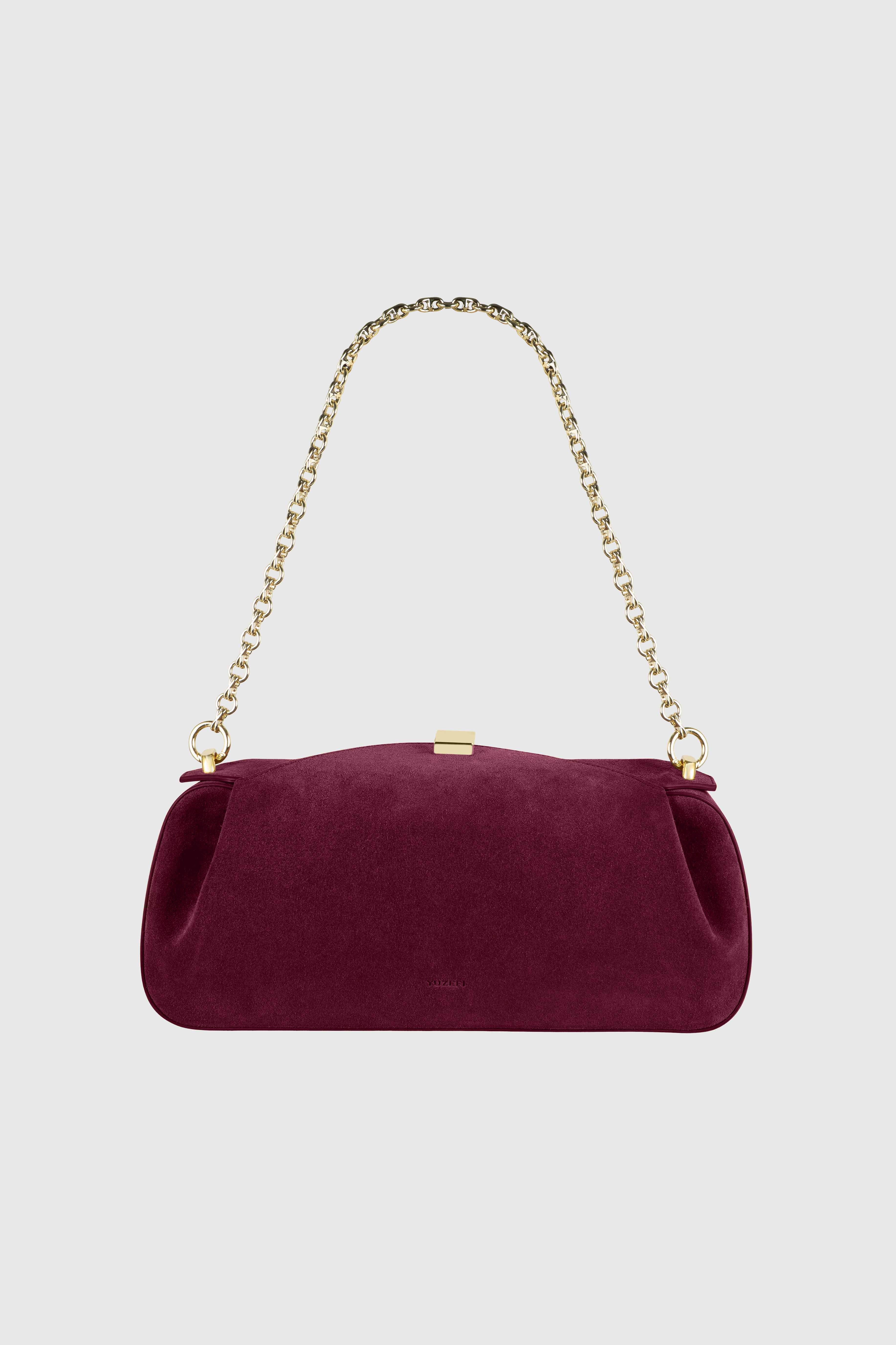 OYSTER CLUTCH - WINE SUEDE