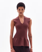 ORIN FLARED SLEEVELESS TOP - BROWN