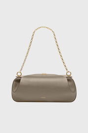 OYSTER CLUTCH - TAUPE PEBBLE GRAINED LEATHER