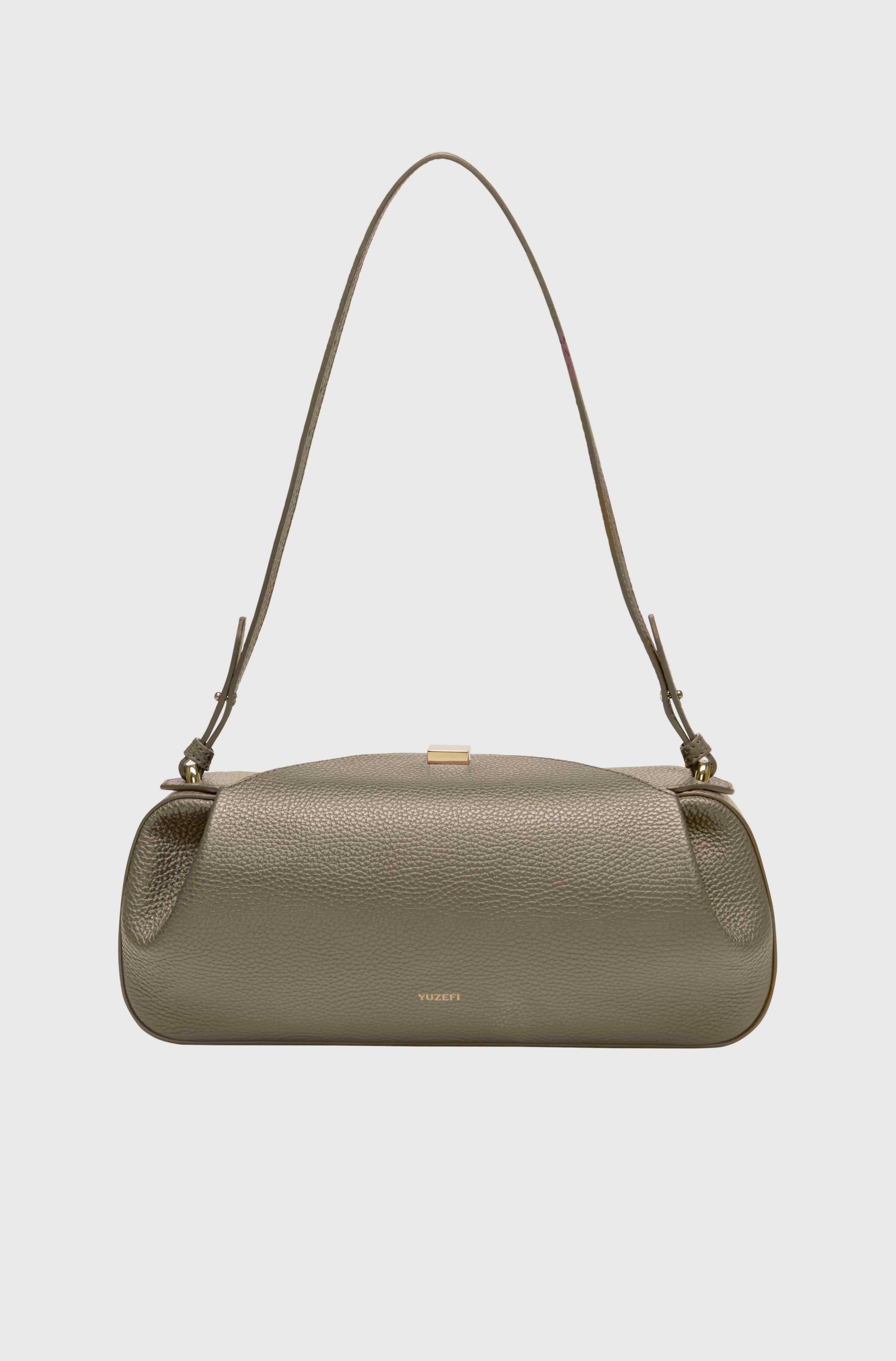 OYSTER CLUTCH - TAUPE PEBBLE GRAINED LEATHER