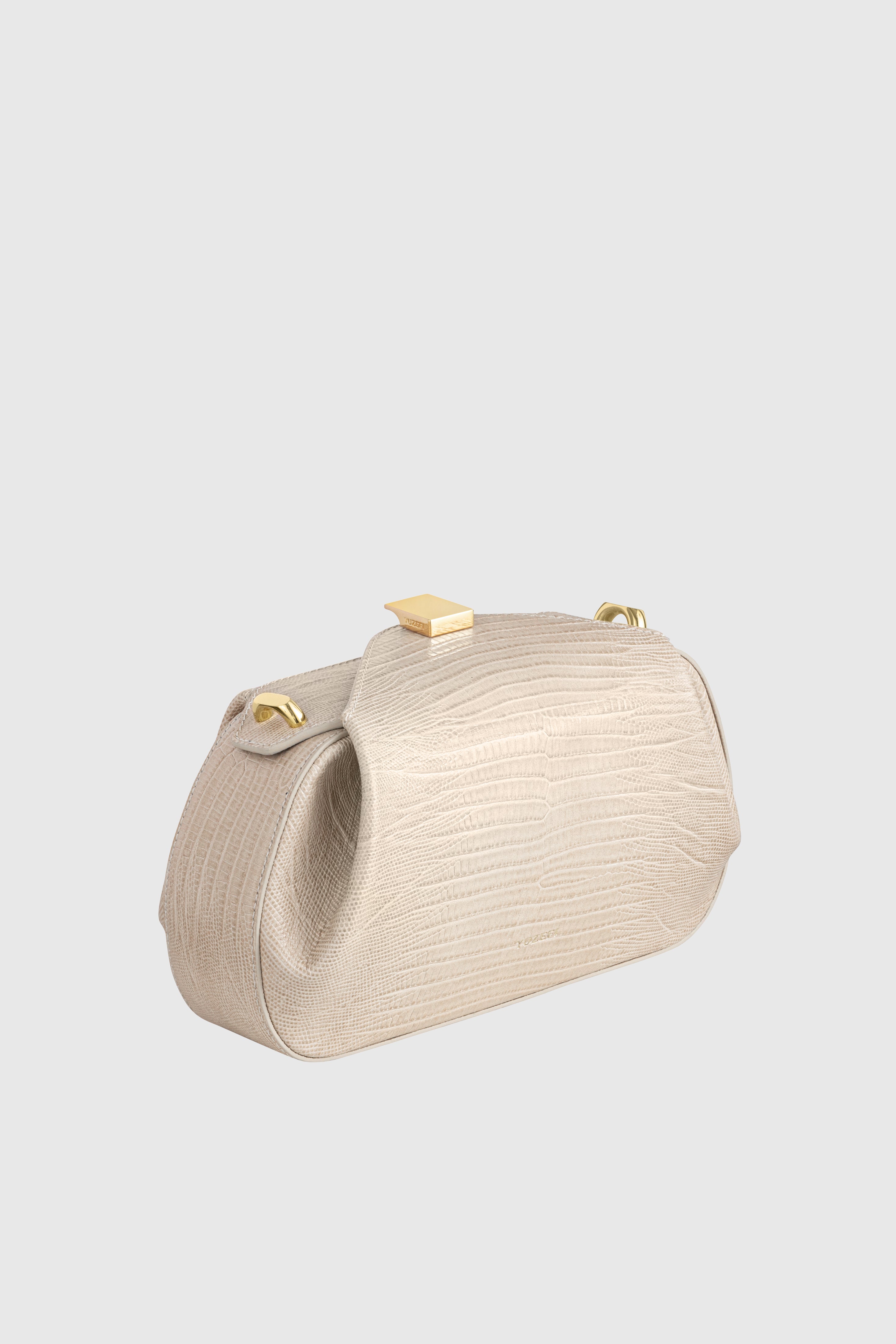 OYSTER MINI CLUTCH - EMBOSSED LIZARD COWHIDE LEATHER