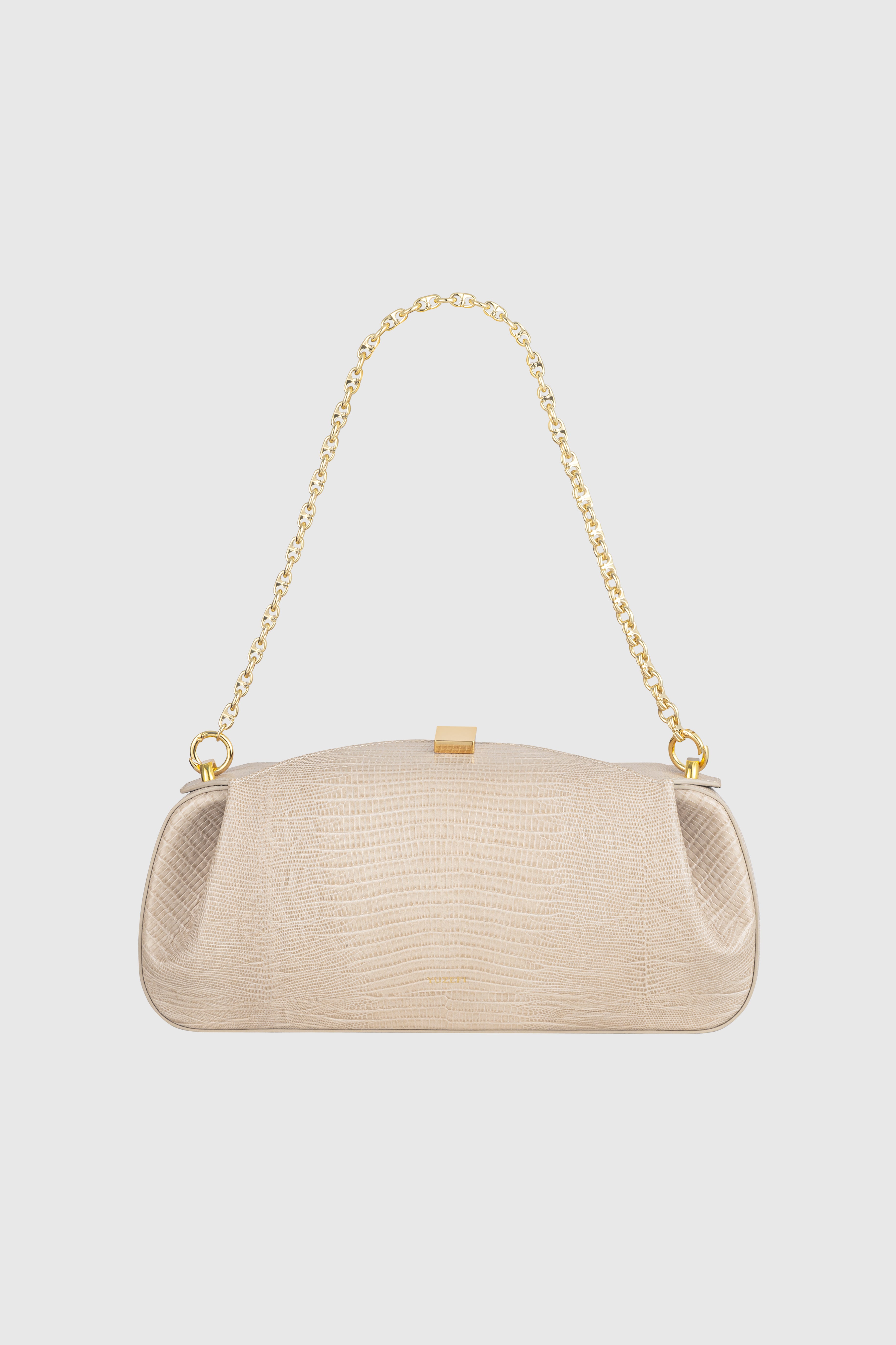 OYSTER CLUTCH - EMBOSSED LIZARD COWHIDE LEATHER