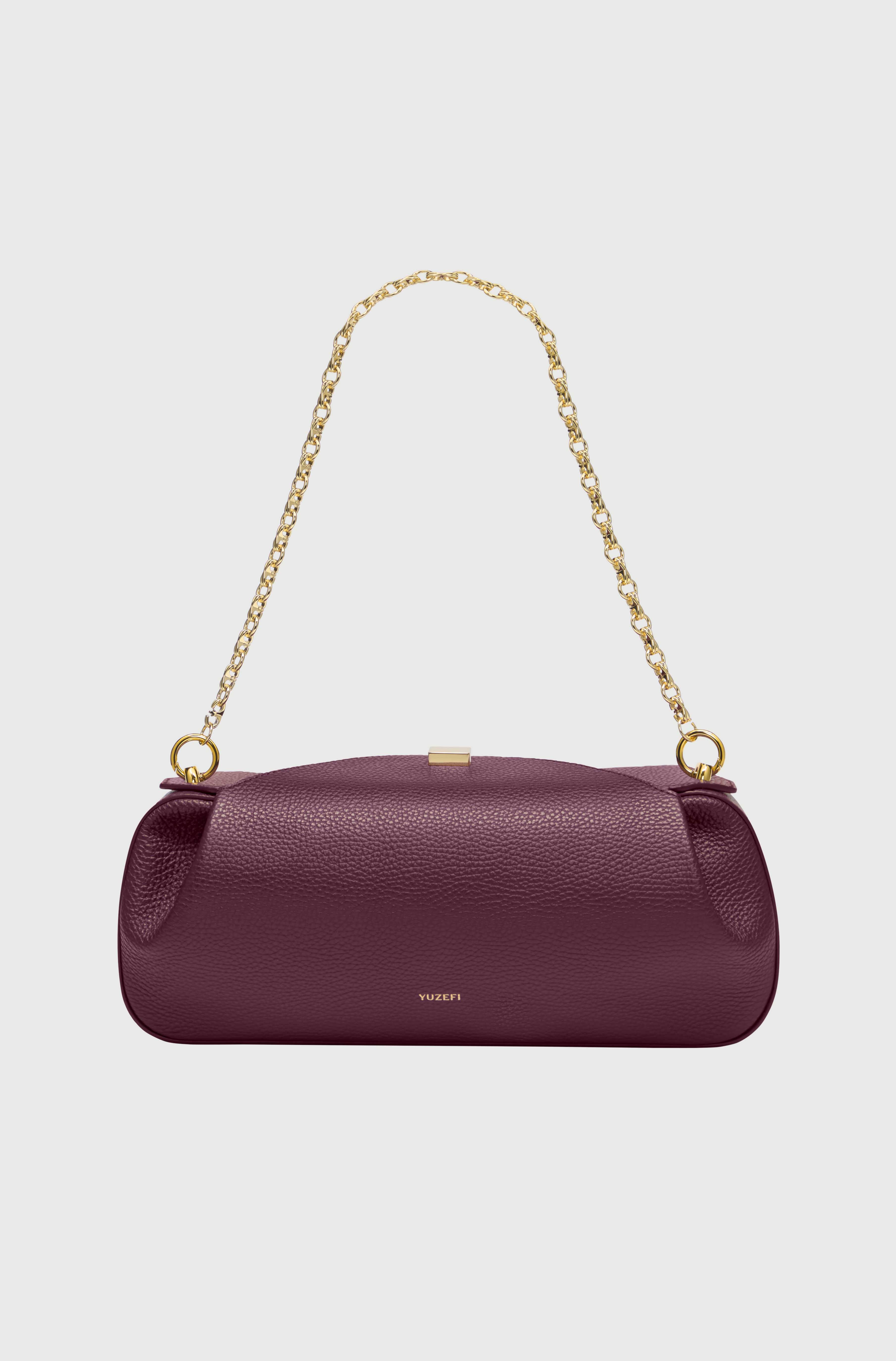 OYSTER CLUTCH - WINE PEBBLE GRAINED LEATHER