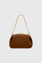 MINI OYSTER CLUTCH - COGNAC SUEDE