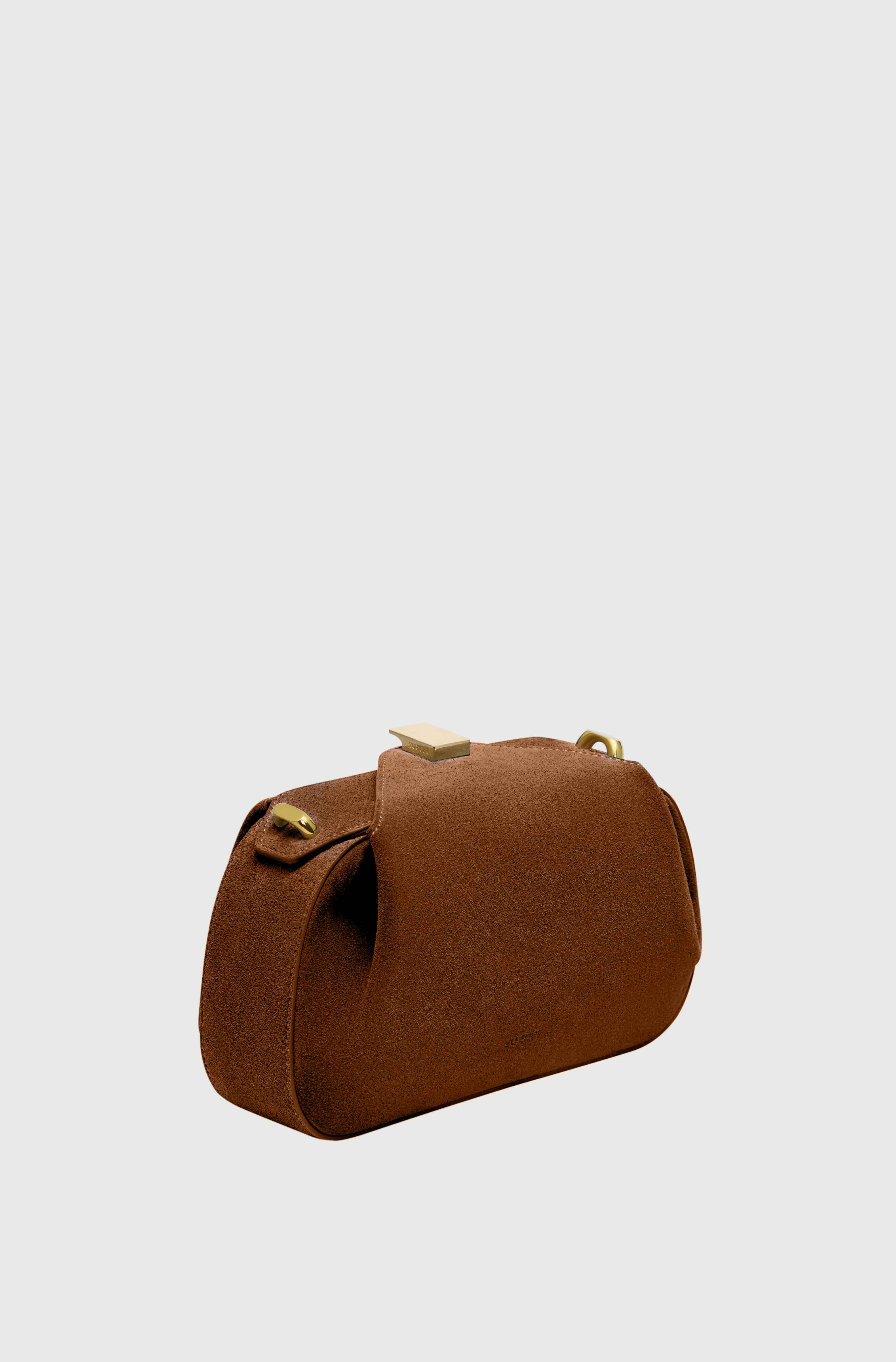 MINI OYSTER CLUTCH - COGNAC SUEDE