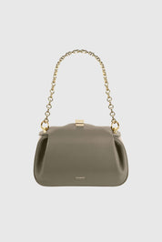 MINI OYSTER CLUTCH - TAUPE PEBBLE GRAINED LEATHER