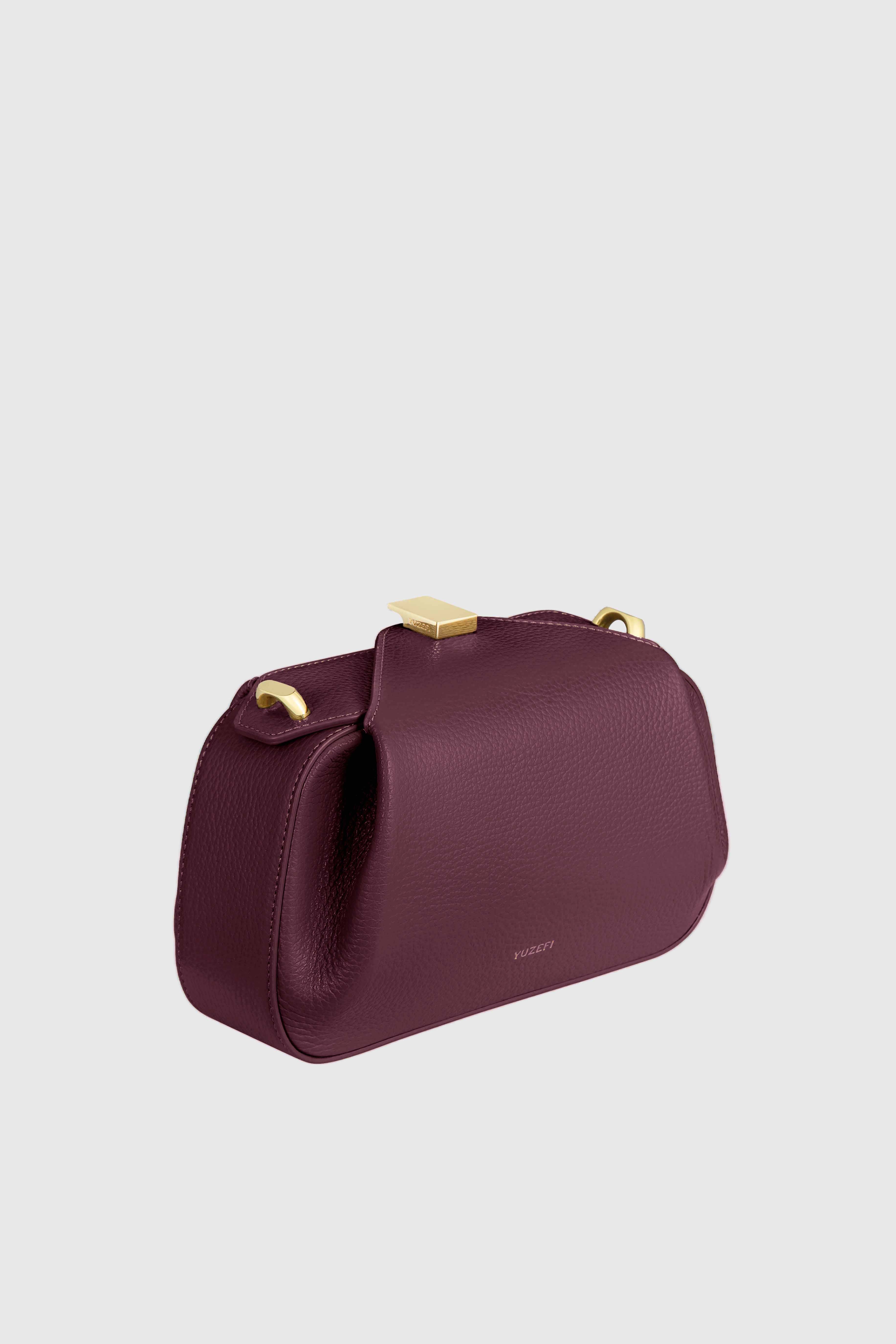 MINI OYSTER CLUTCH - WINE PEBBLE GRAINED LEATHER