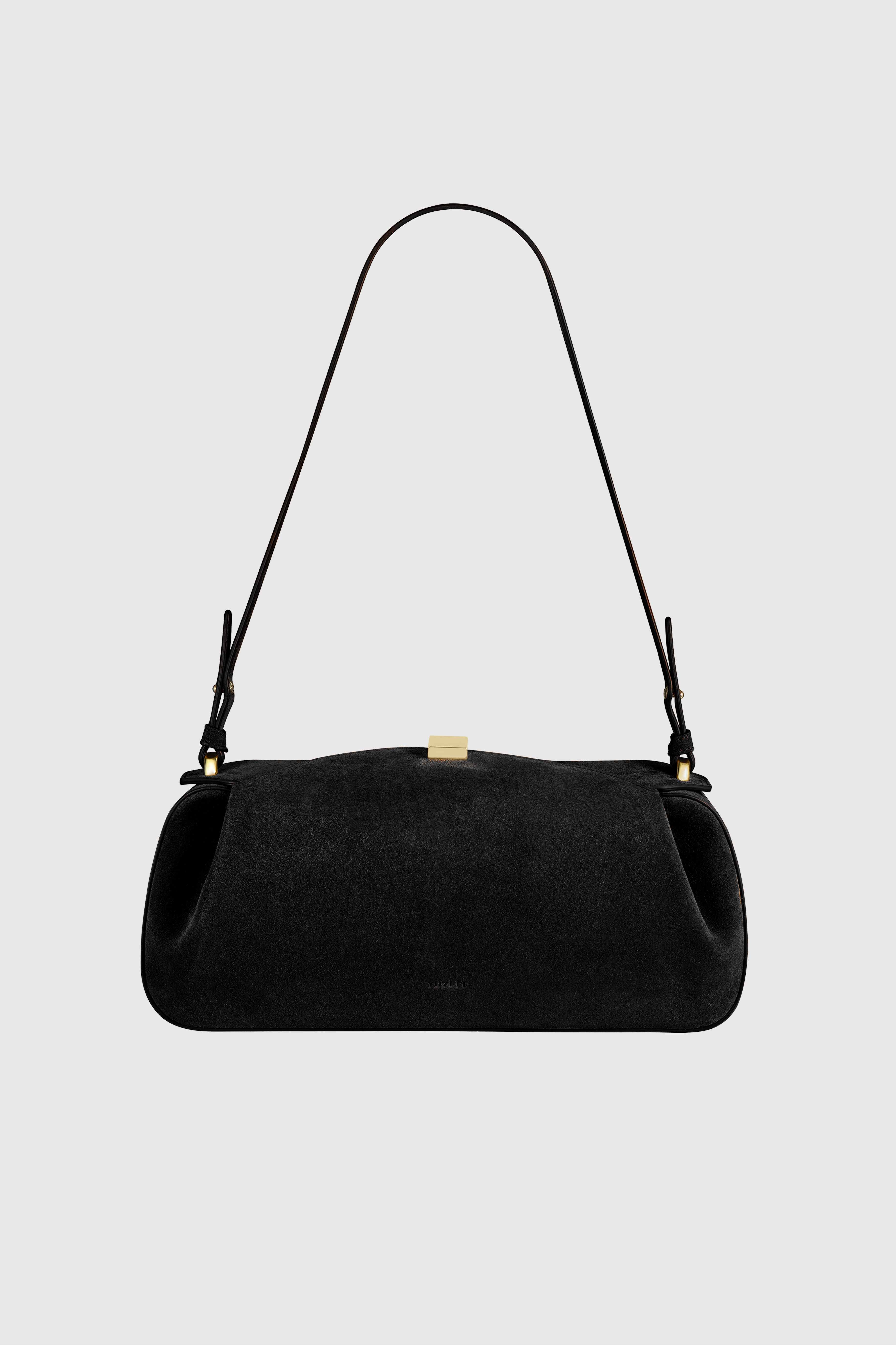 OYSTER CLUTCH - BLACK SUEDE