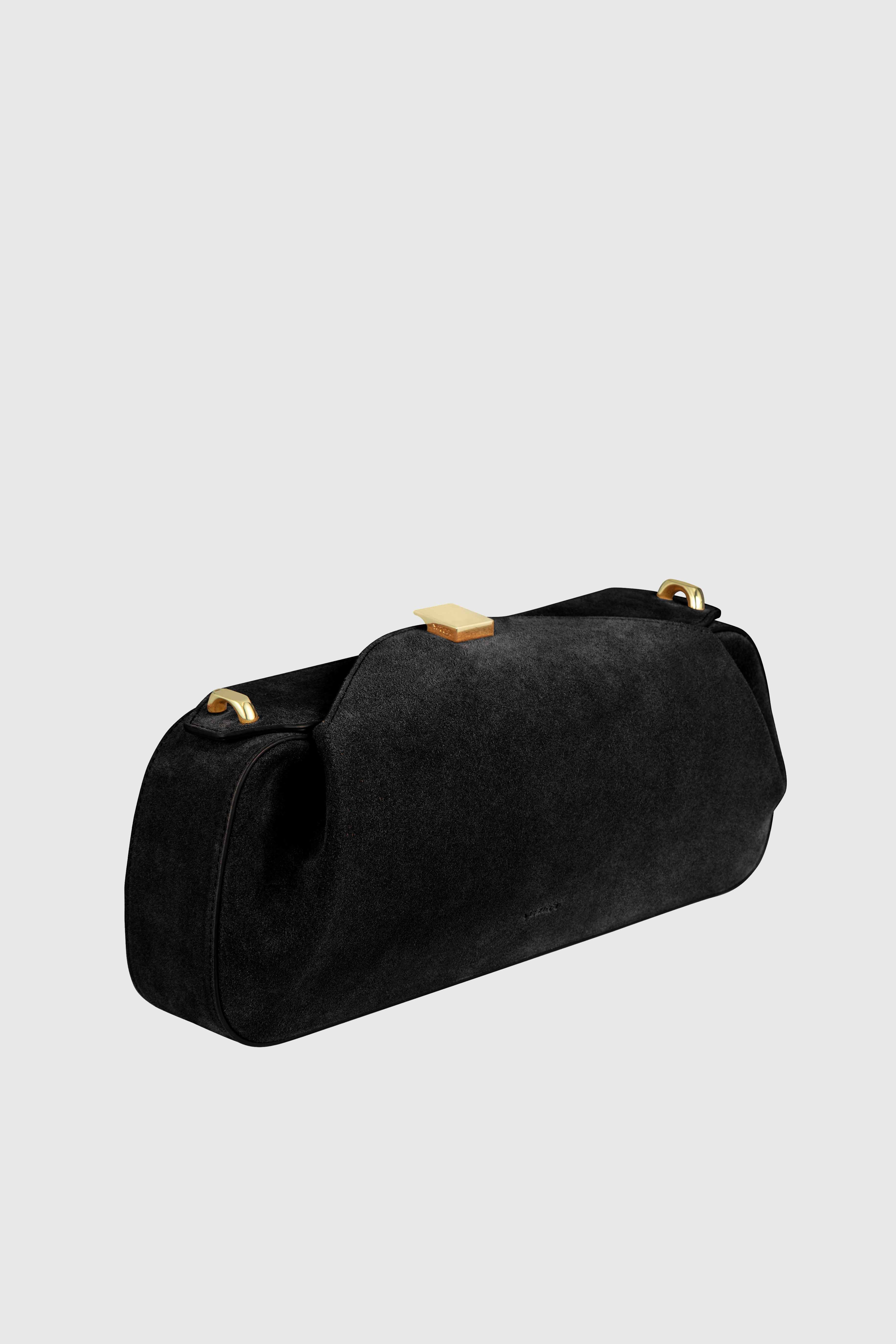 OYSTER CLUTCH - BLACK SUEDE