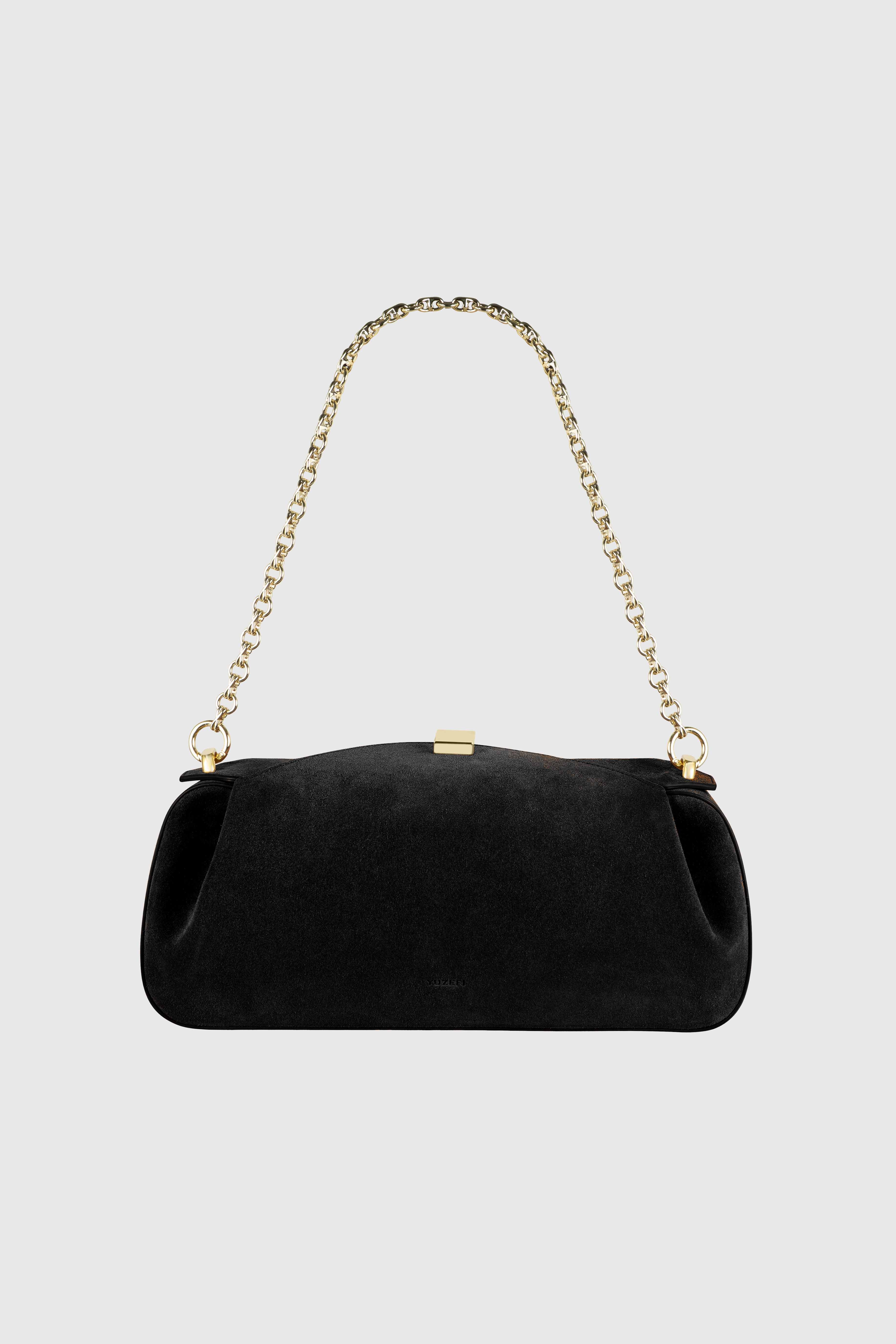 OYSTER CLUTCH - BLACK SUEDE