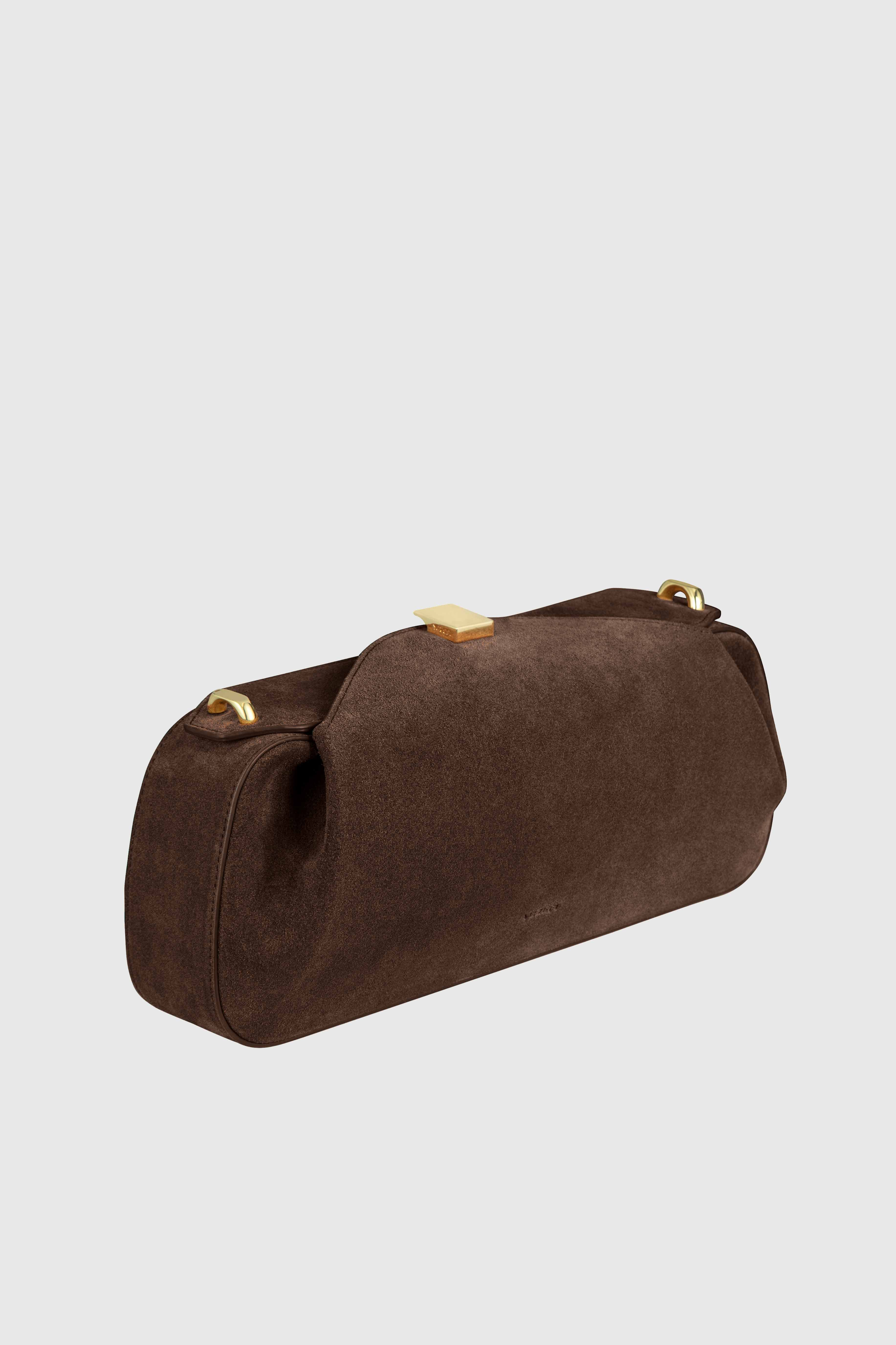 OYSTER CLUTCH - CHOCOLATE SUEDE