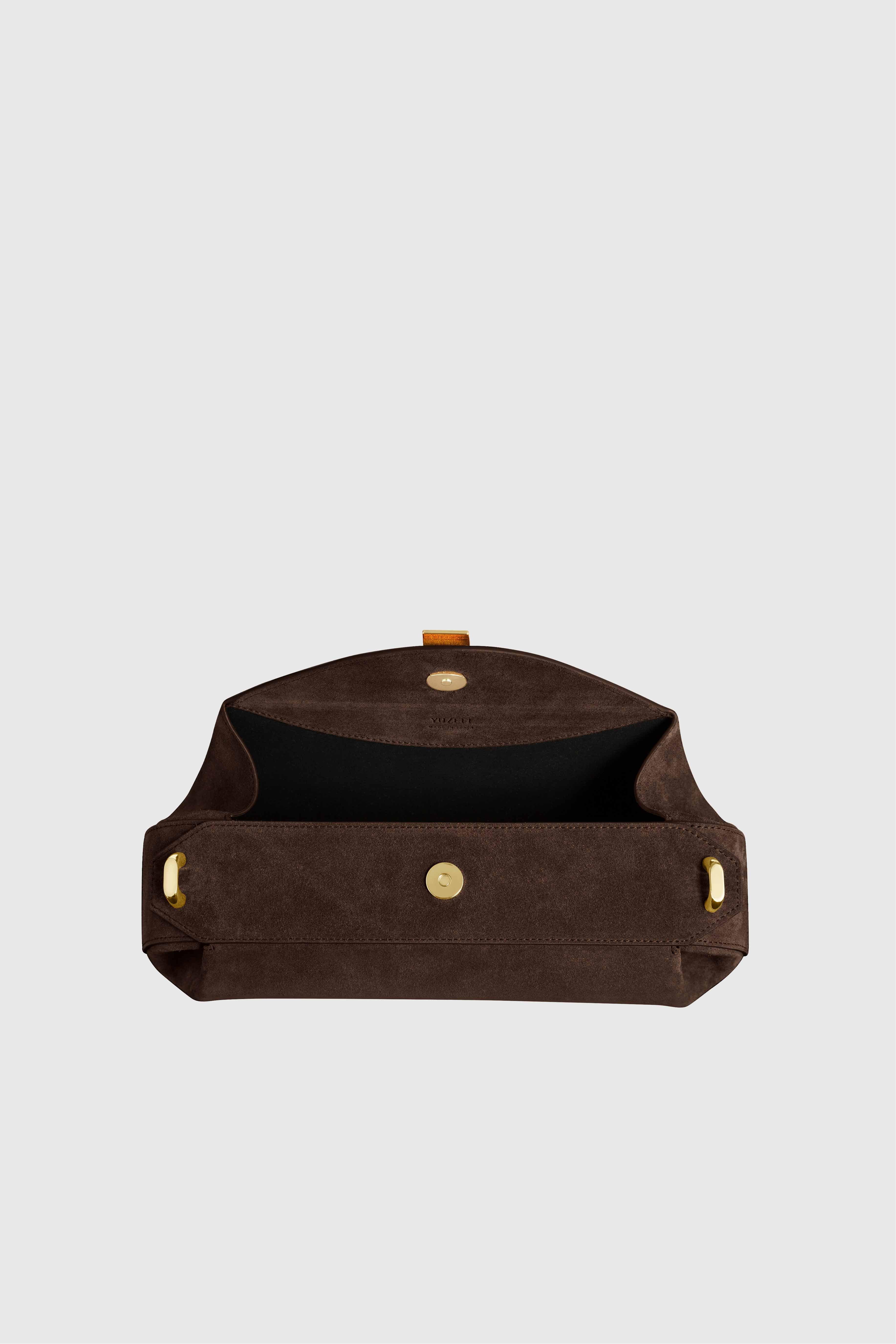 OYSTER CLUTCH - CHOCOLATE SUEDE