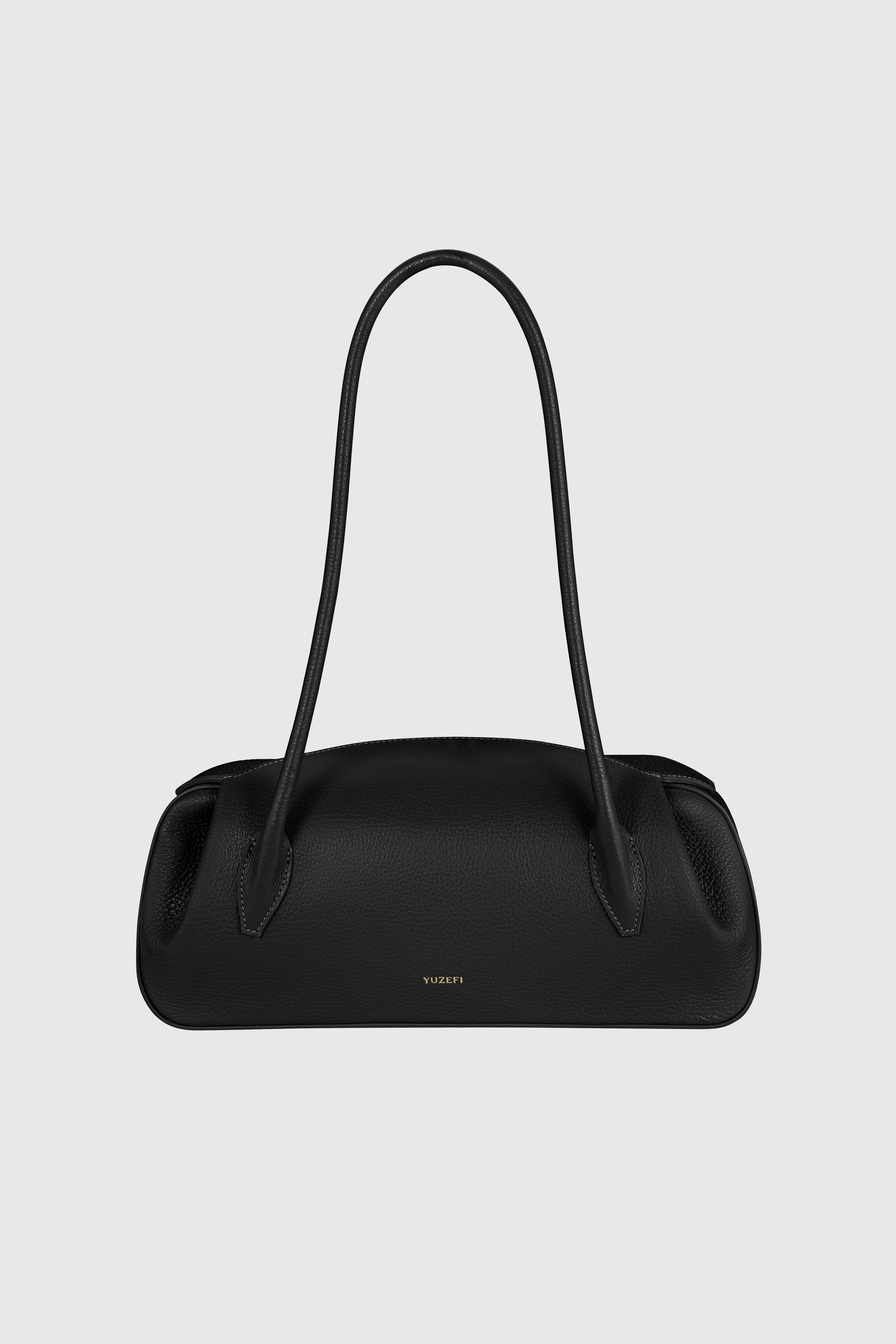 OYSTER SHOULDER BAG - BLACK PEBBLE GRAINED LEATHER