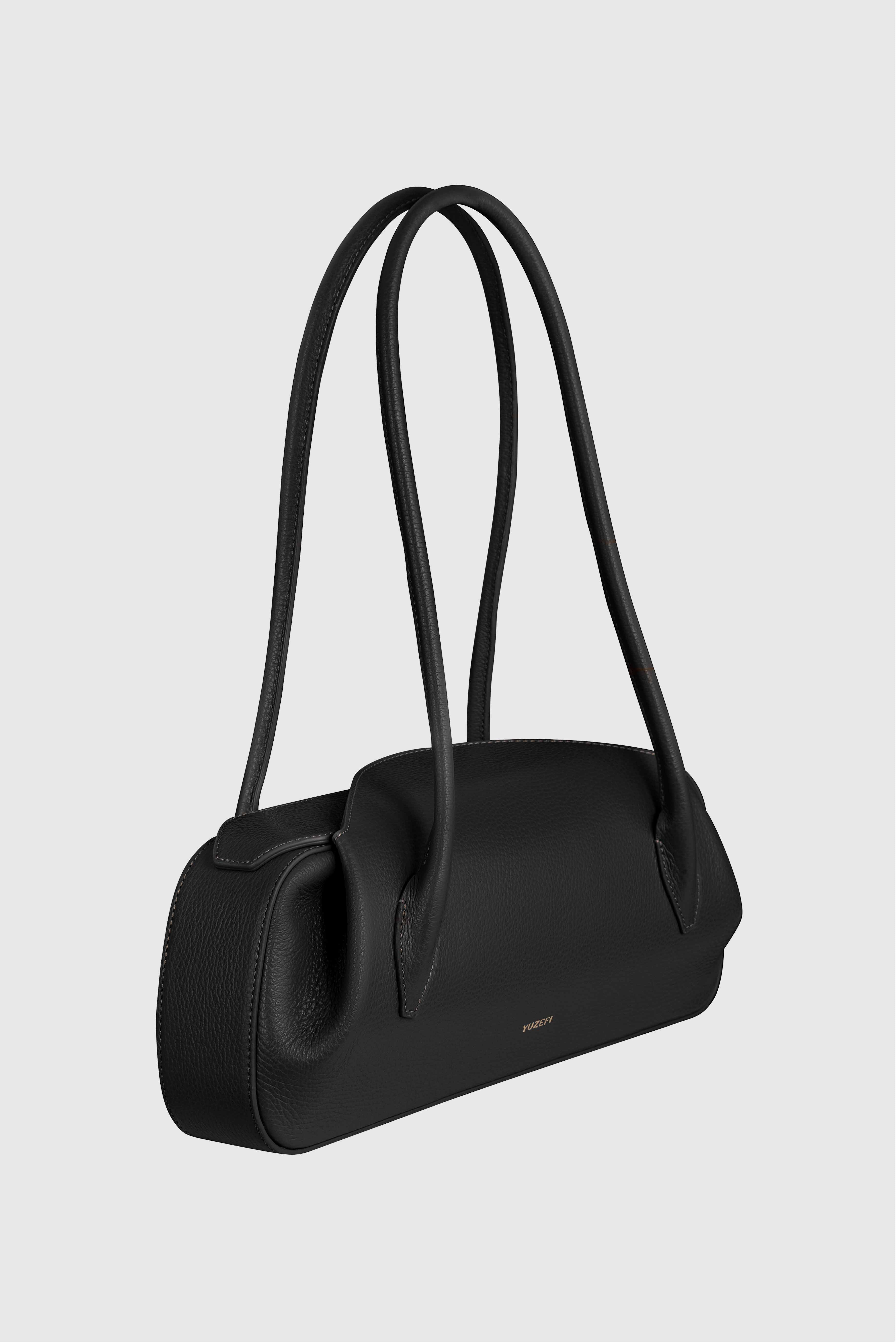 OYSTER SHOULDER BAG - BLACK PEBBLE GRAINED LEATHER