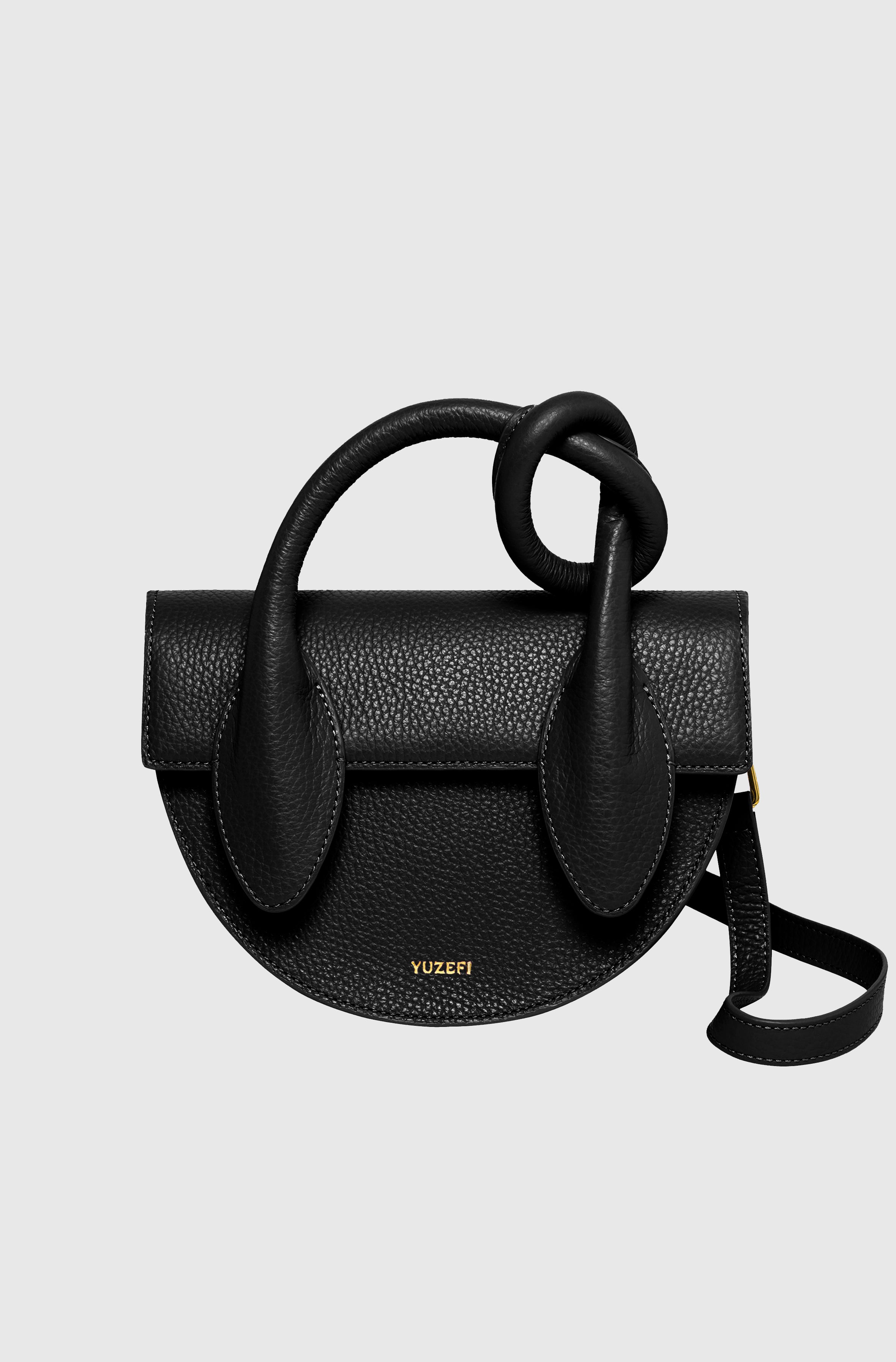 PRETZEL - BLACK PEBBLE GRAINED LEATHER