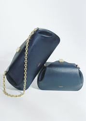 OYSTER MINI CLUTCH - MIDNIGHT PEBBLE GRAINED LEATHER