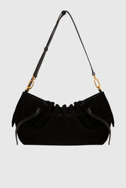 SCALLOP CLUTCH- BLACK SUEDE