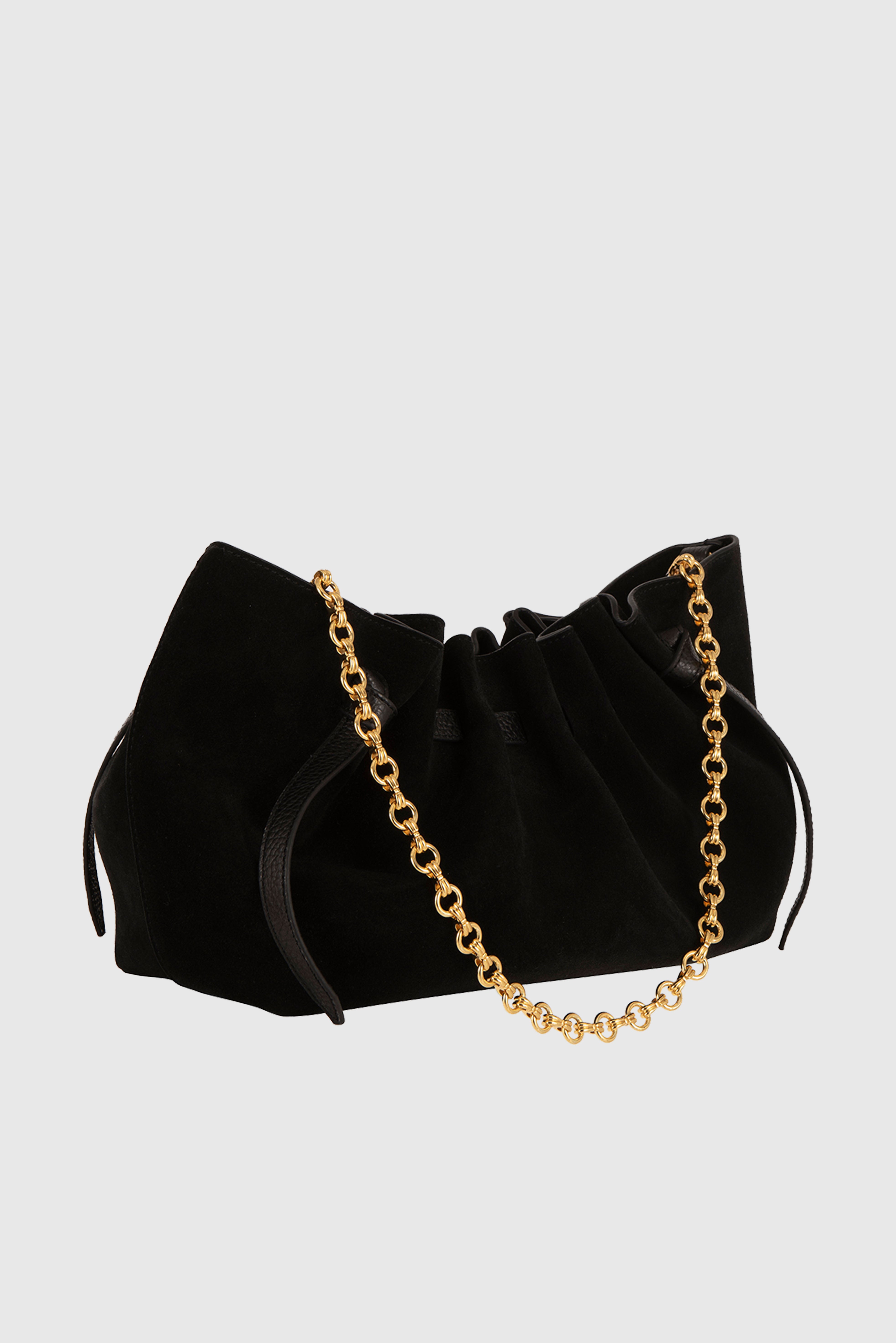 SCALLOP CLUTCH- BLACK SUEDE – Yuzefi