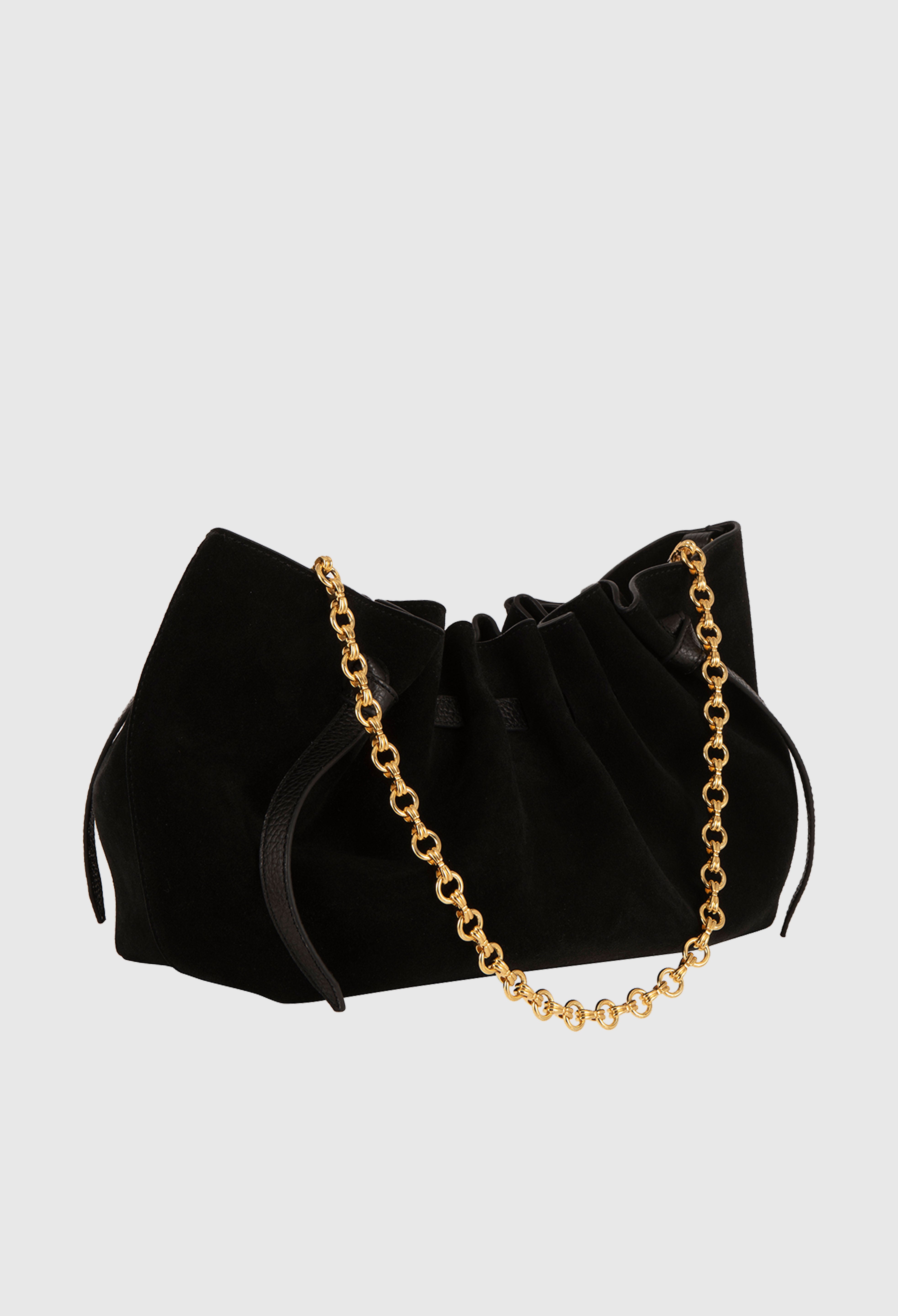 SCALLOP CLUTCH- BLACK SUEDE