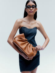 SCALLOP CLUTCH- CINNAMON PEBBLE GRAINED  LEATHER