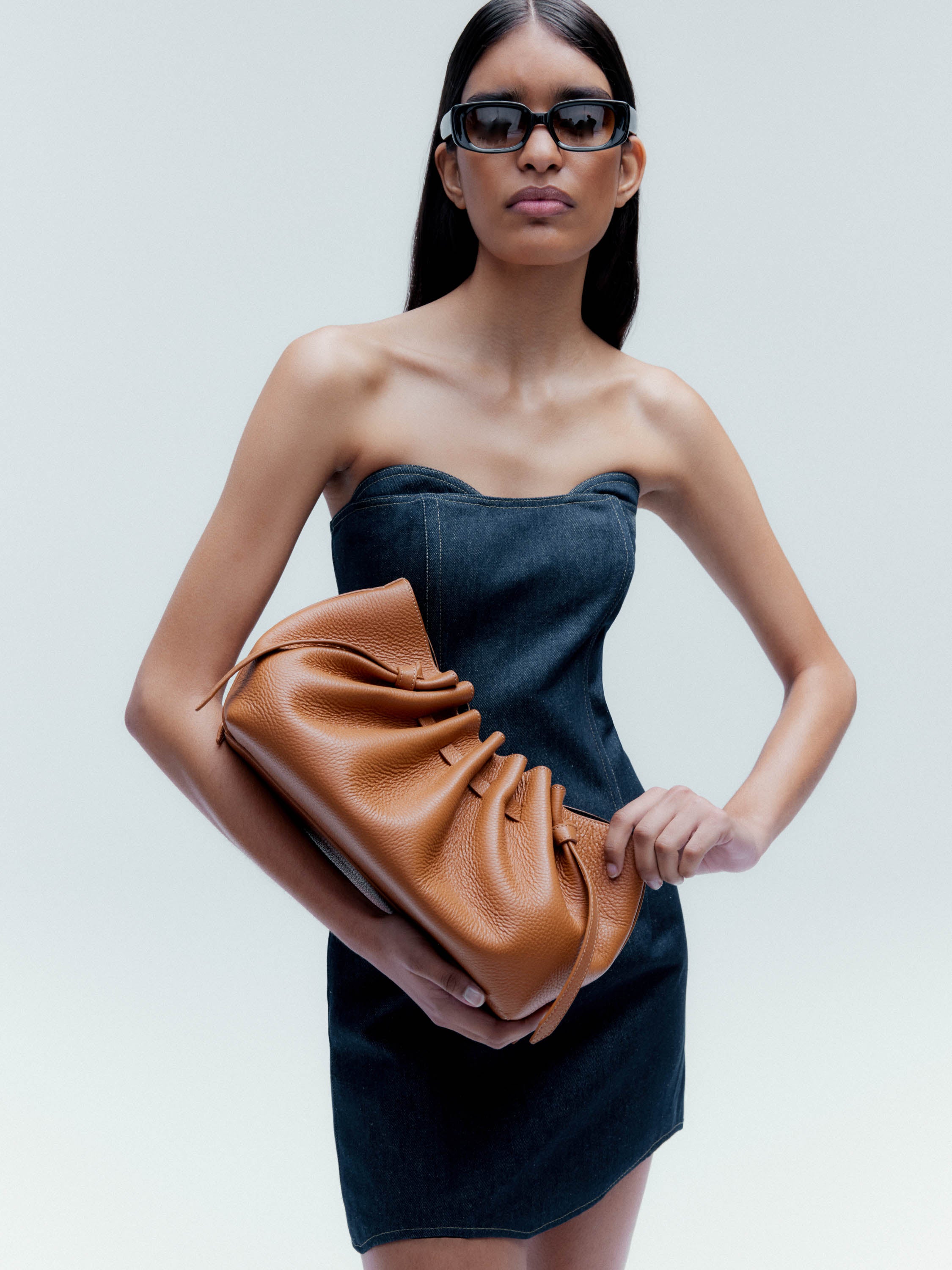 SCALLOP CLUTCH- CINNAMON PEBBLE GRAINED  LEATHER