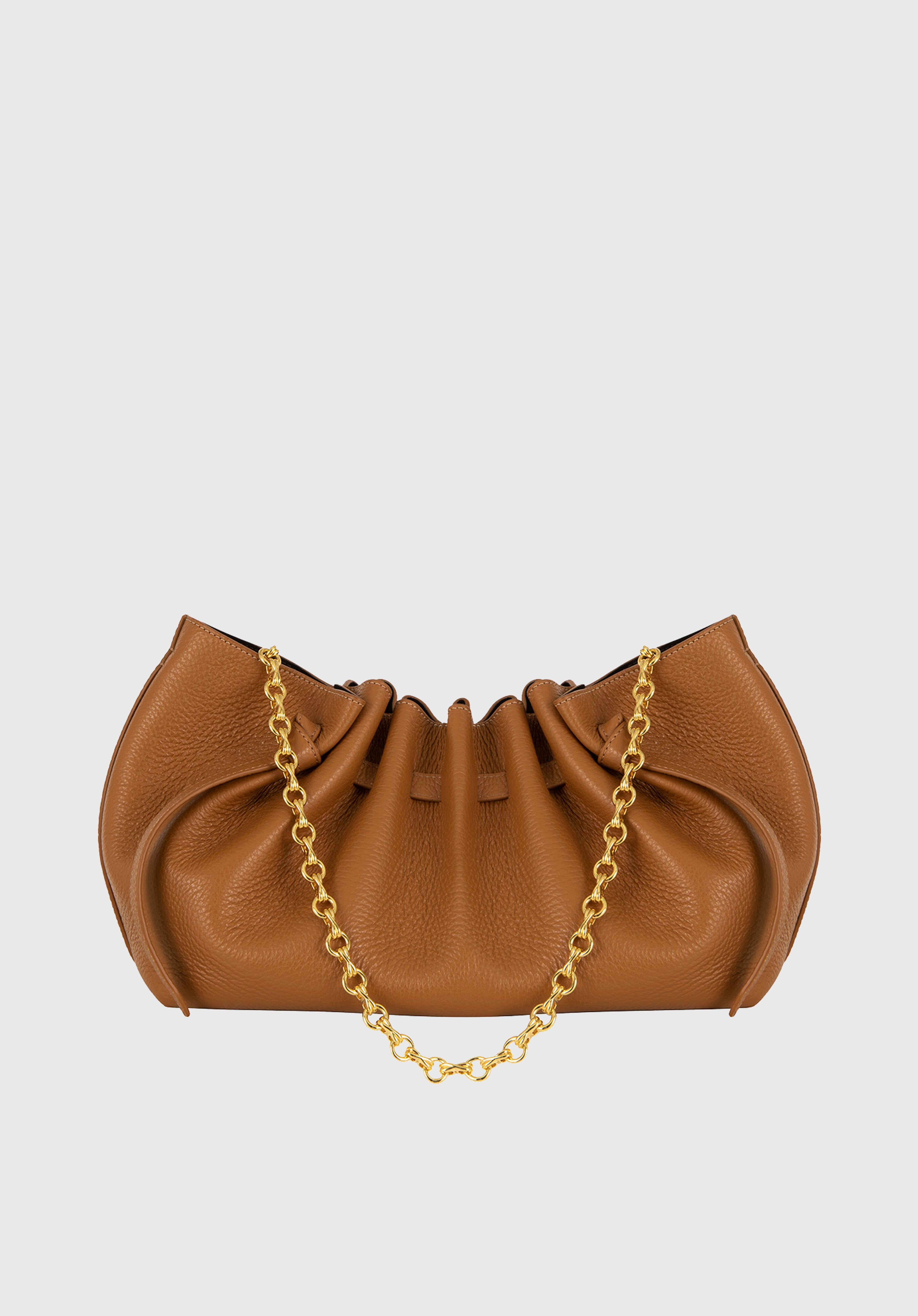 SCALLOP CLUTCH- CINNAMON PEBBLE GRAINED  LEATHER