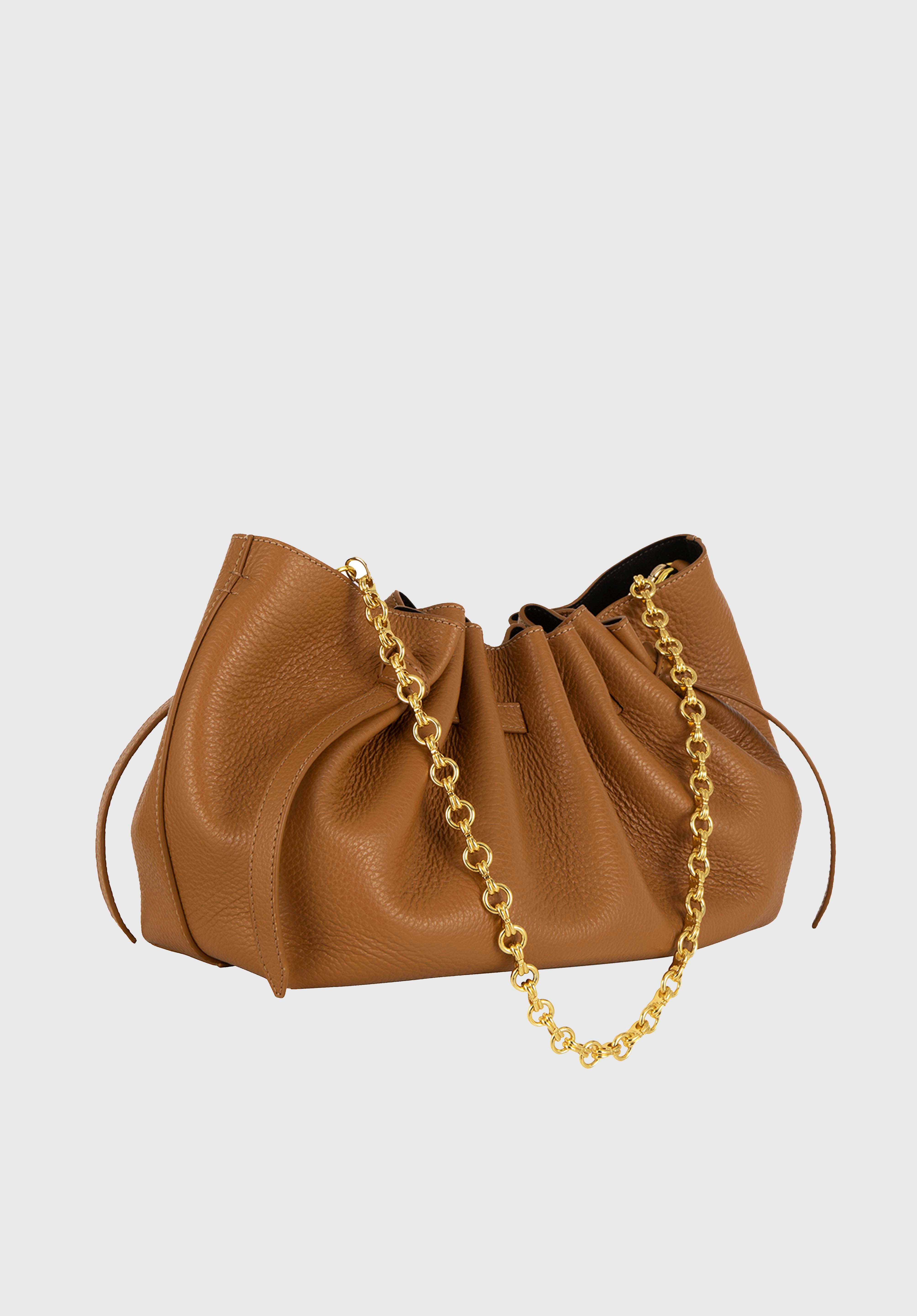 SCALLOP CLUTCH- CINNAMON PEBBLE GRAINED  LEATHER