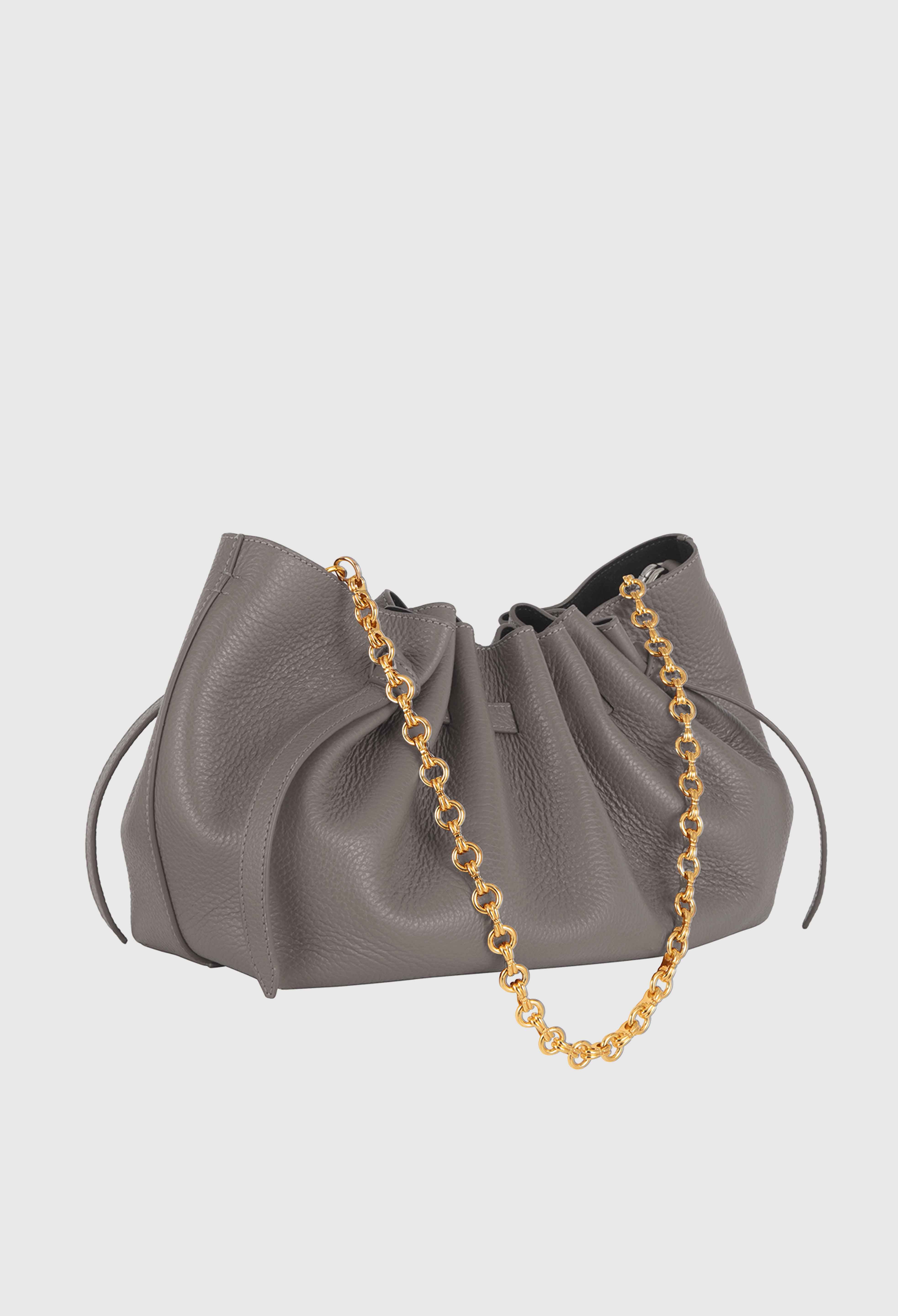 SCALLOP CLUTCH - ZINC PEBBLE GRAINED LEATHER