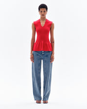 ORIN FLARED SLEEVELESS TOP - RED