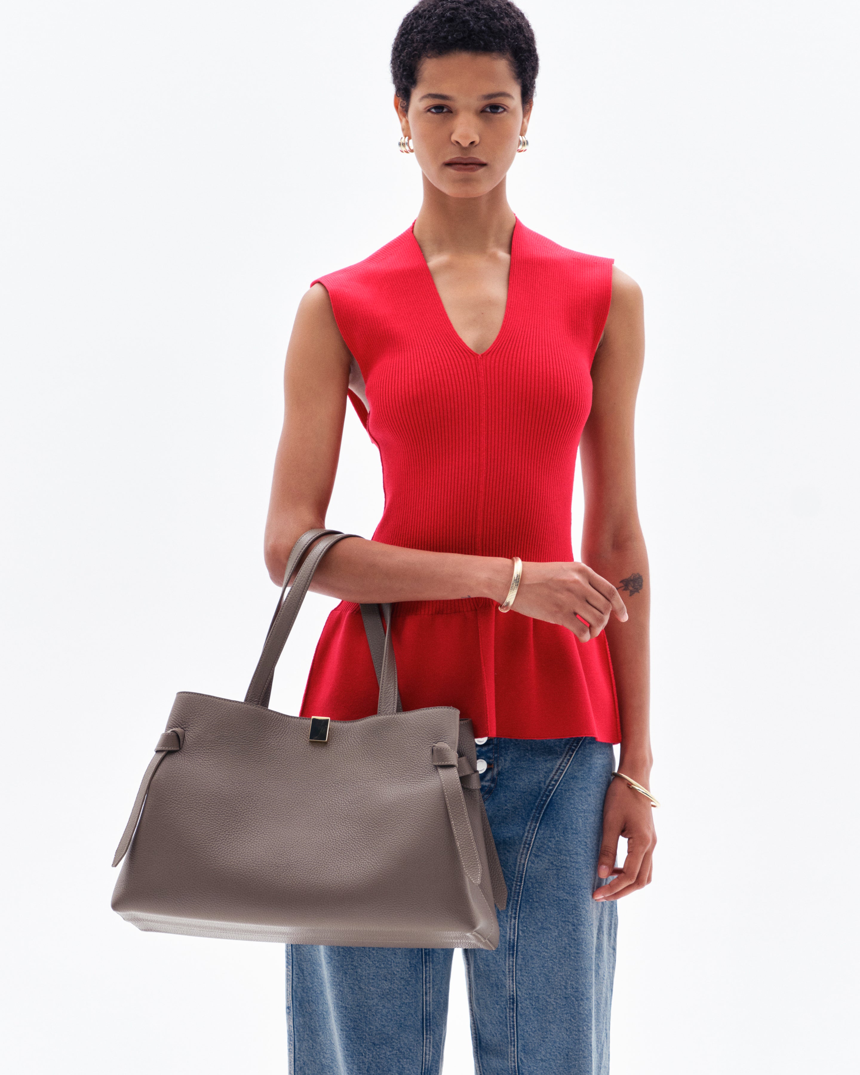 GYOZA TOTE - TAUPE PEBBLE GRAINED LEATHER