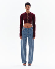STELLAN RIB CROP CARDIGAN - BORDO