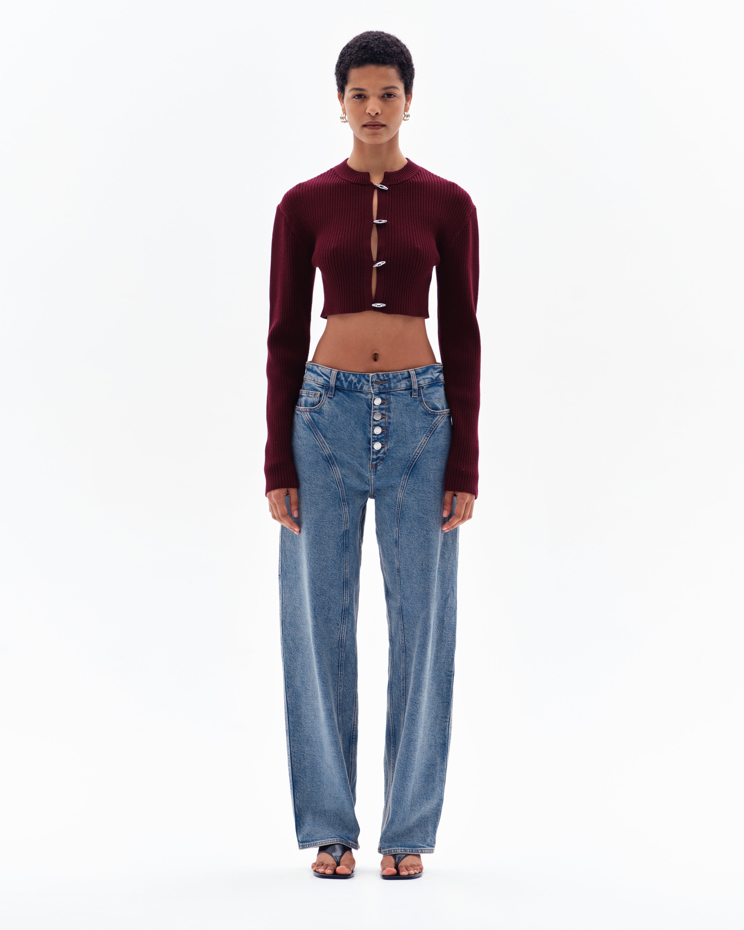 STELLAN RIB CROP CARDIGAN - BORDO