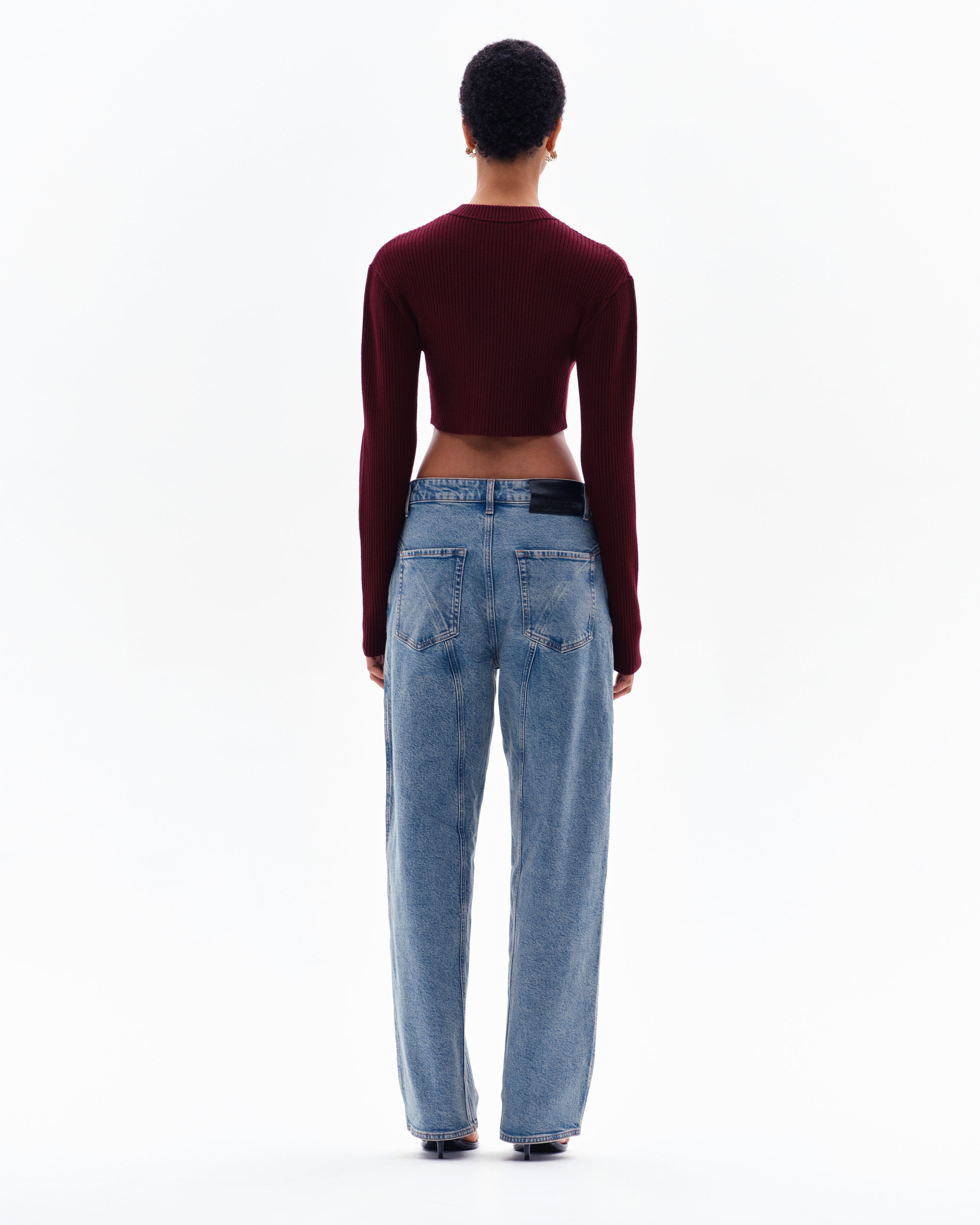 STELLAN RIB CROP CARDIGAN - BORDO