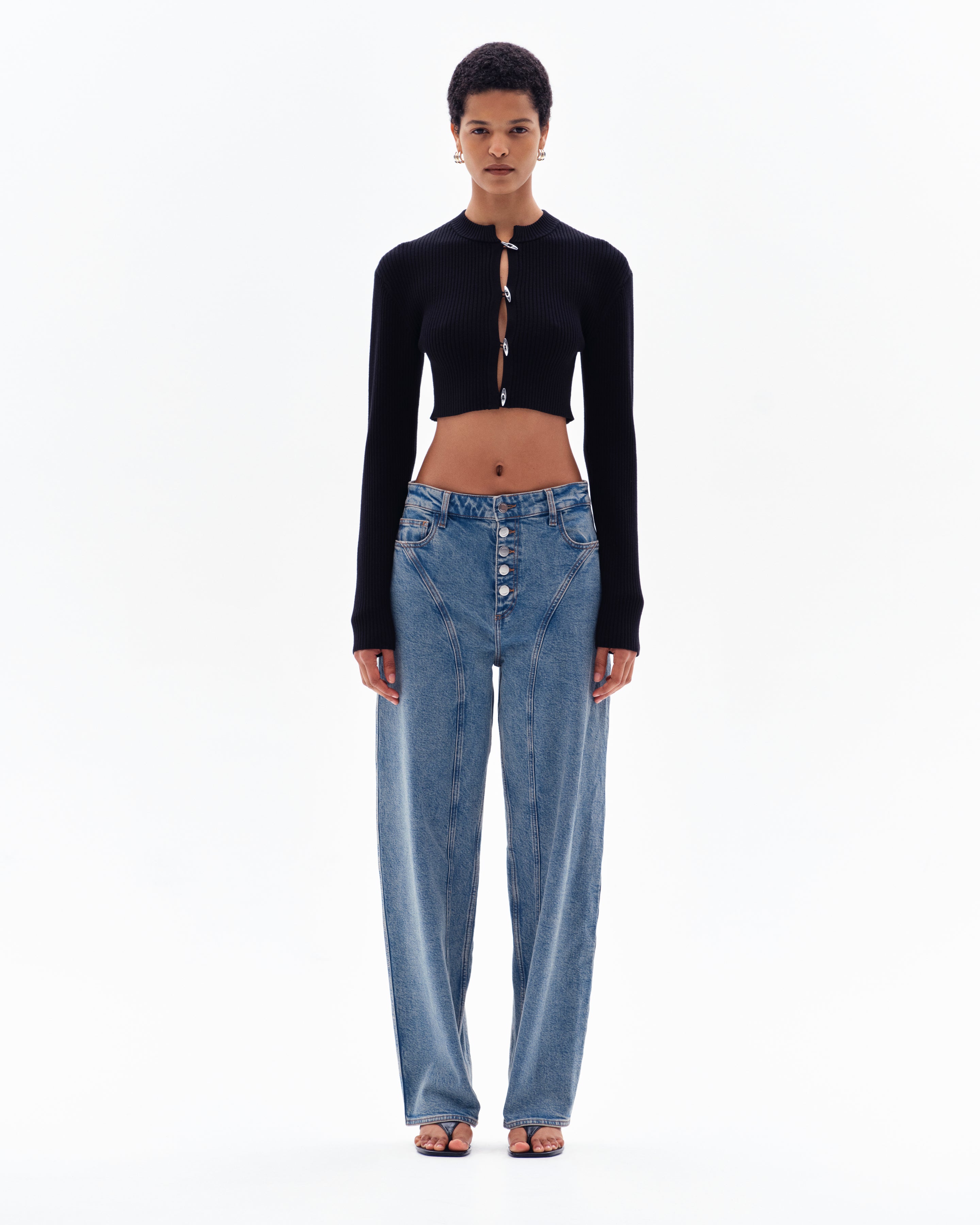 STELLAN RIB CROP CARDIGAN - BLACK