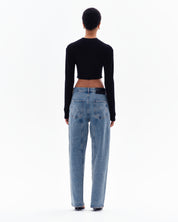 STELLAN RIB CROP CARDIGAN - BLACK