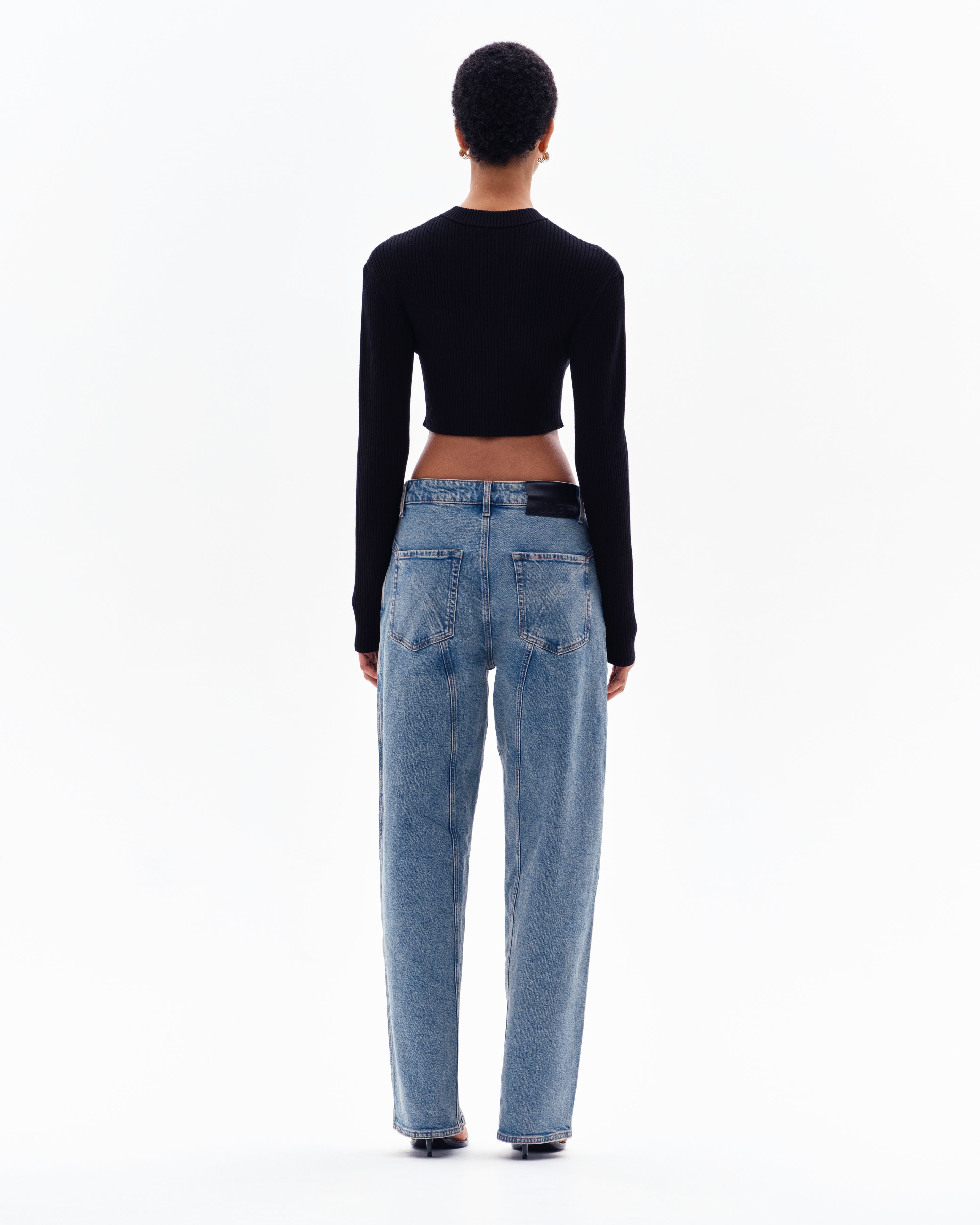 STELLAN RIB CROP CARDIGAN - BLACK