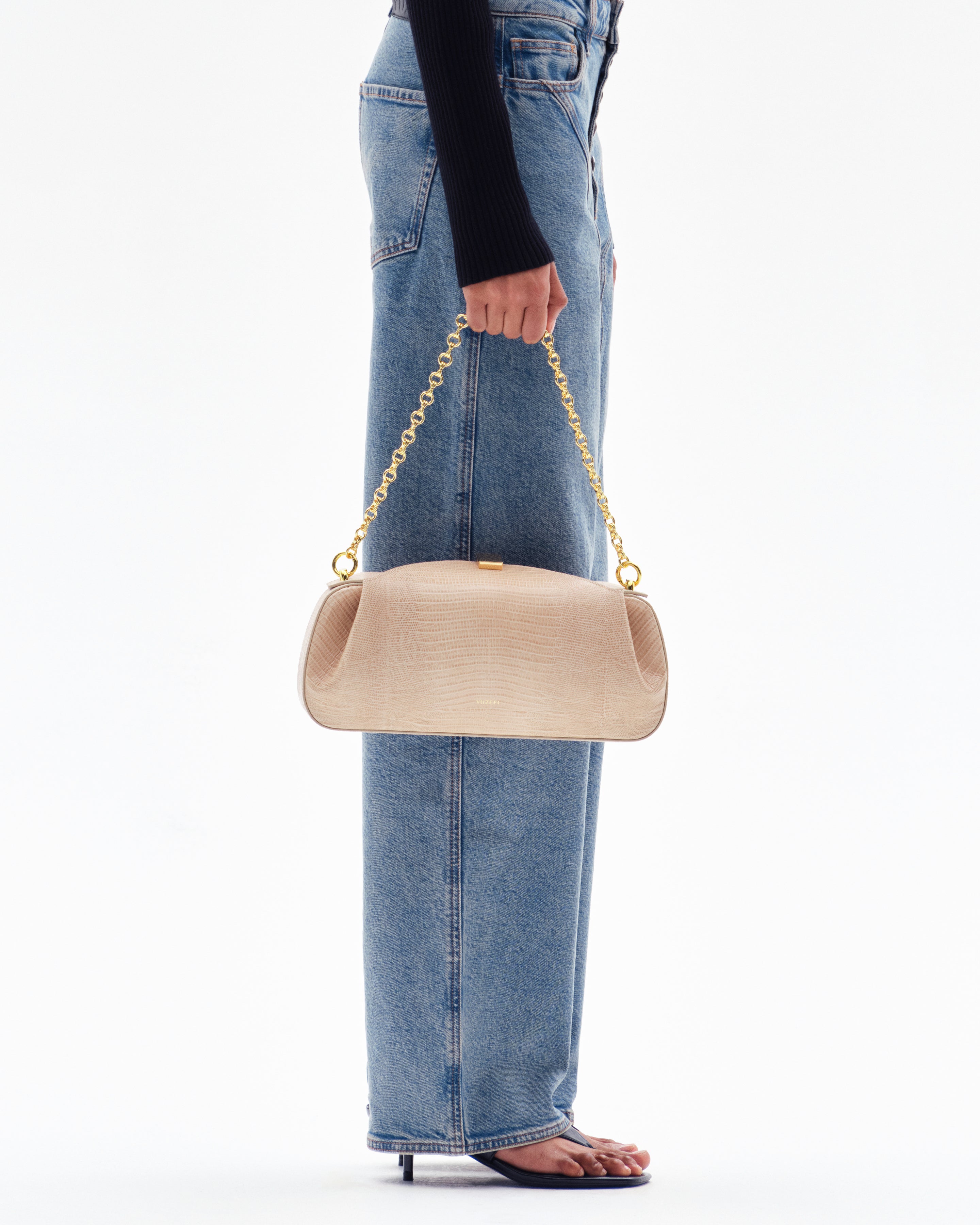 OYSTER CLUTCH - EMBOSSED LIZARD COWHIDE LEATHER
