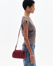 MINI OYSTER CLUTCH - WINE SUEDE