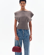 MINI OYSTER CLUTCH - WINE SUEDE
