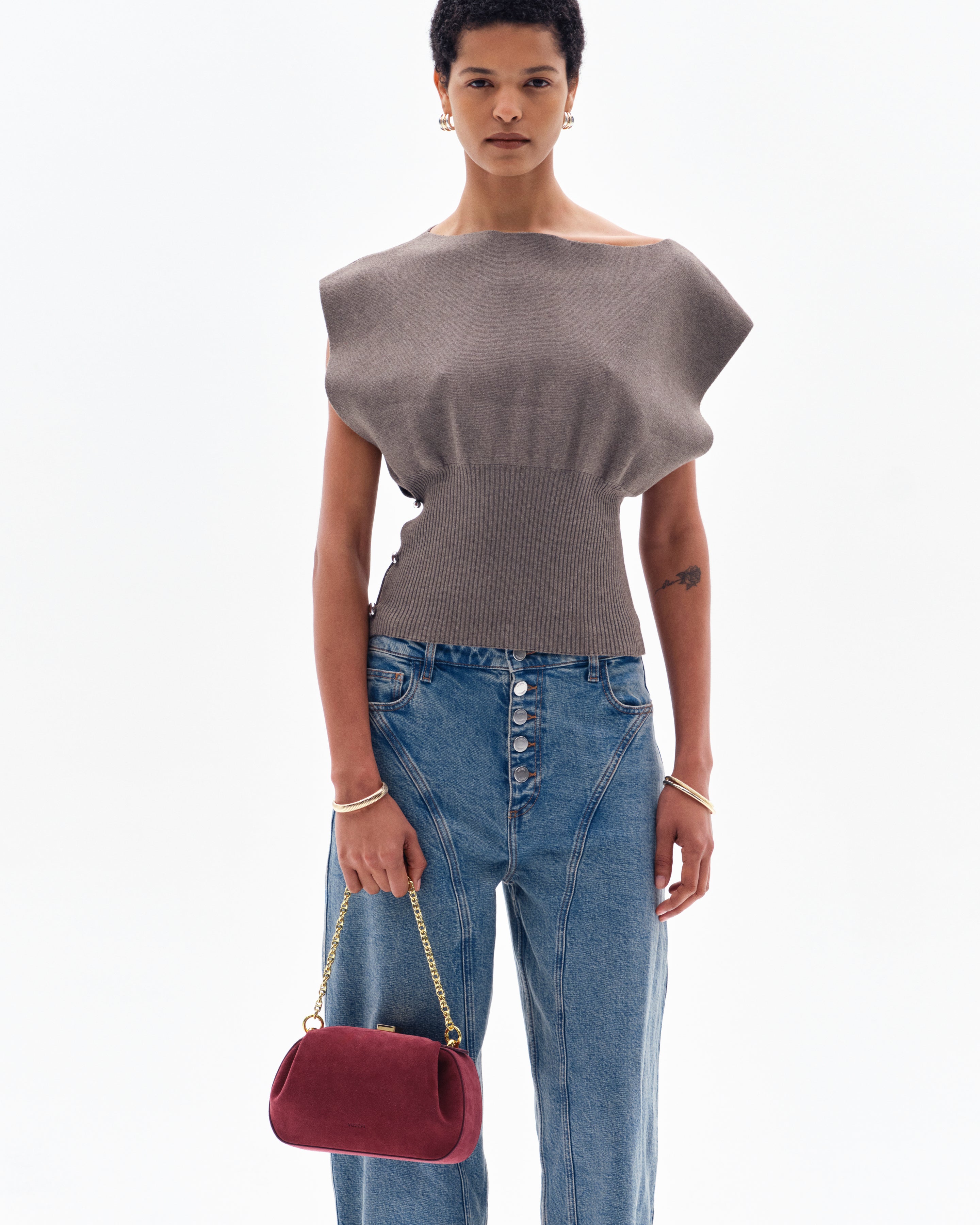 MINI OYSTER CLUTCH - WINE SUEDE
