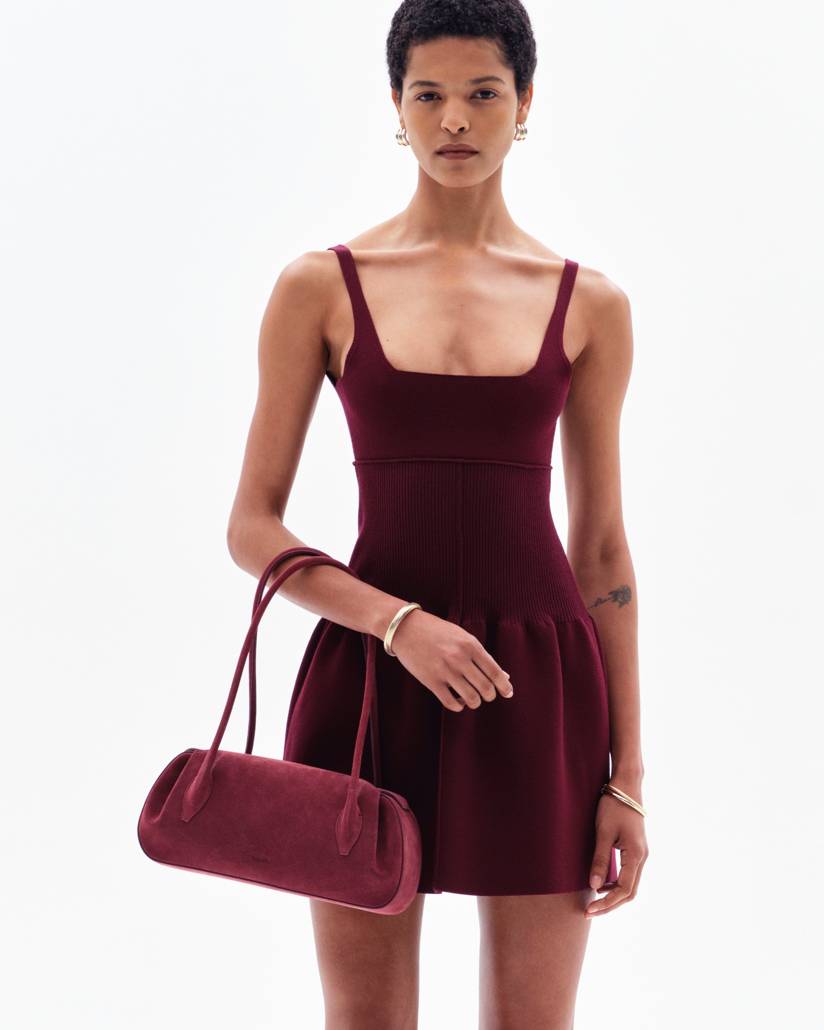OYSTER SHOULDER BAG - WINE SUEDE