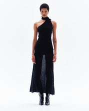 SIYA RIB/SHEER MAXI DRESS - BLACK