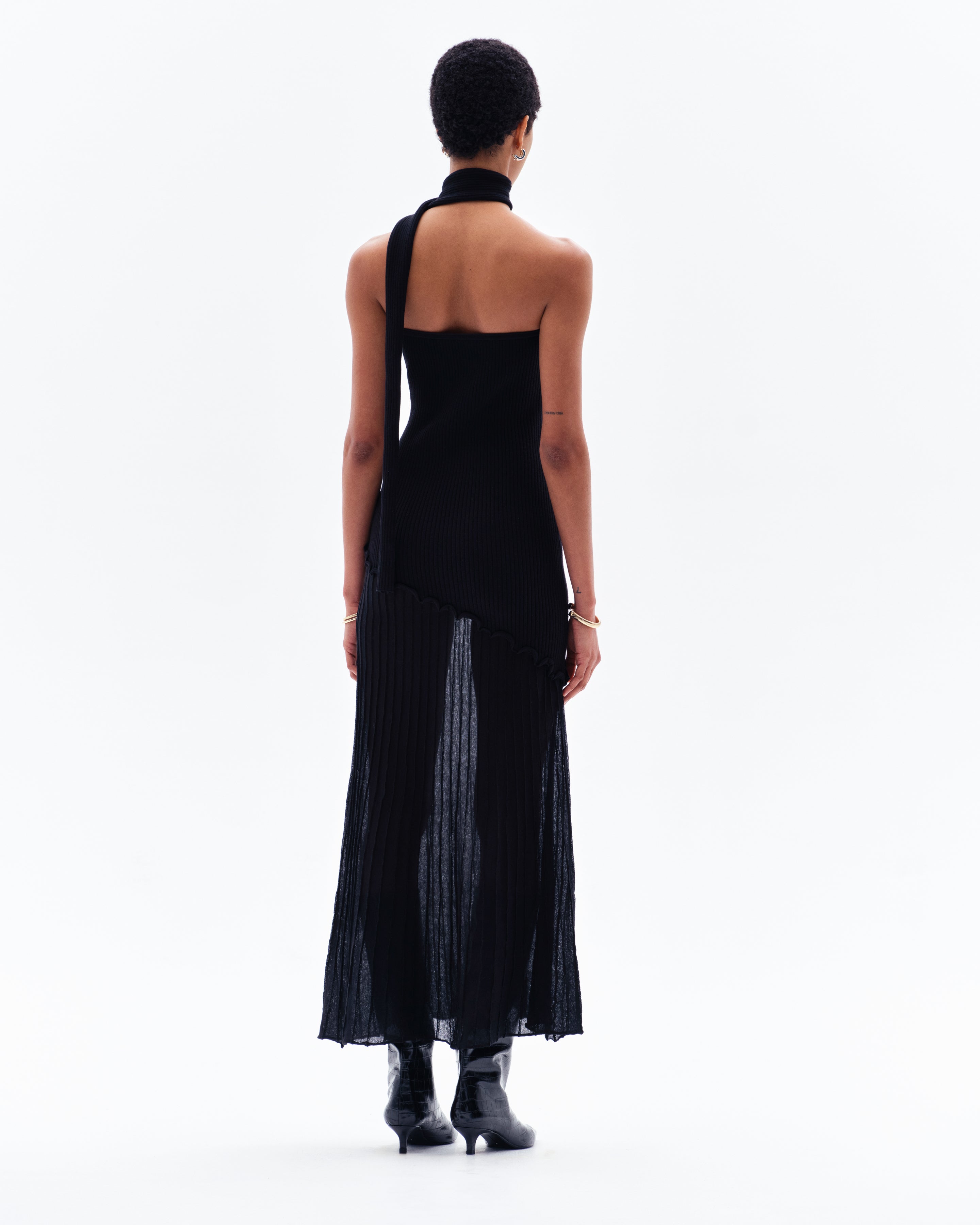 SIYA RIB/SHEER MAXI DRESS - BLACK