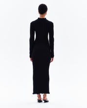GAIA RIB LONG SLEEVE SPLIT DRESS - BLACK
