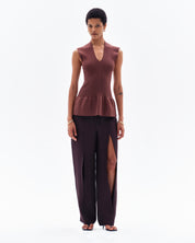 HEDRA ACETATE CONCEALED ZIP TROUSERS - CHOCOLATE